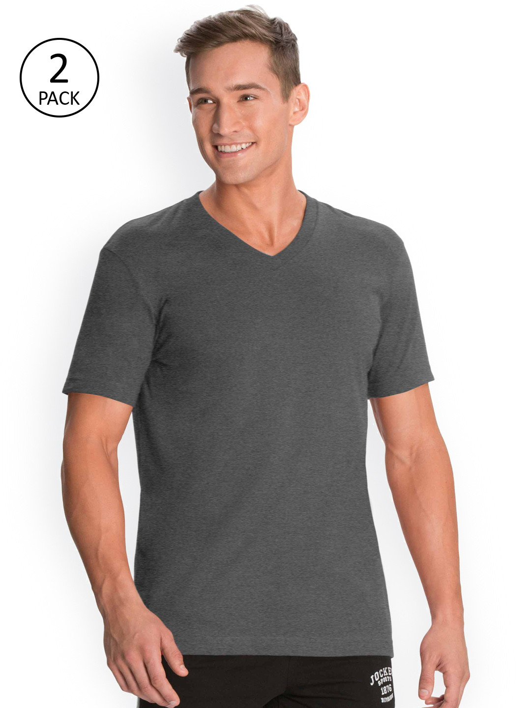 

Jockey Men Pack Of 2 Charcoal Grey Solid V-neck Lounge T-shirt