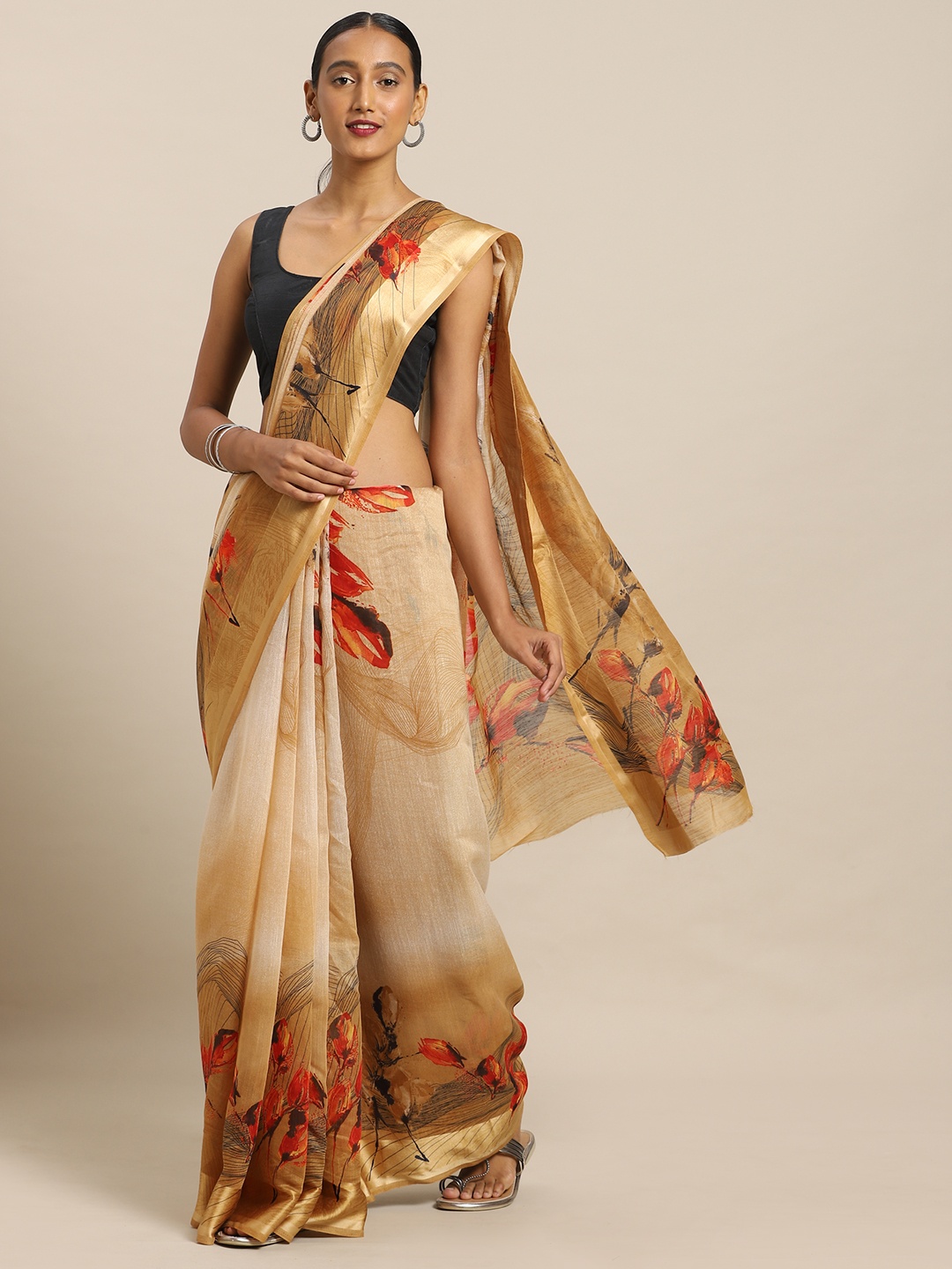 

Mirchi Fashion Brown & Red Polycotton Printed Saree