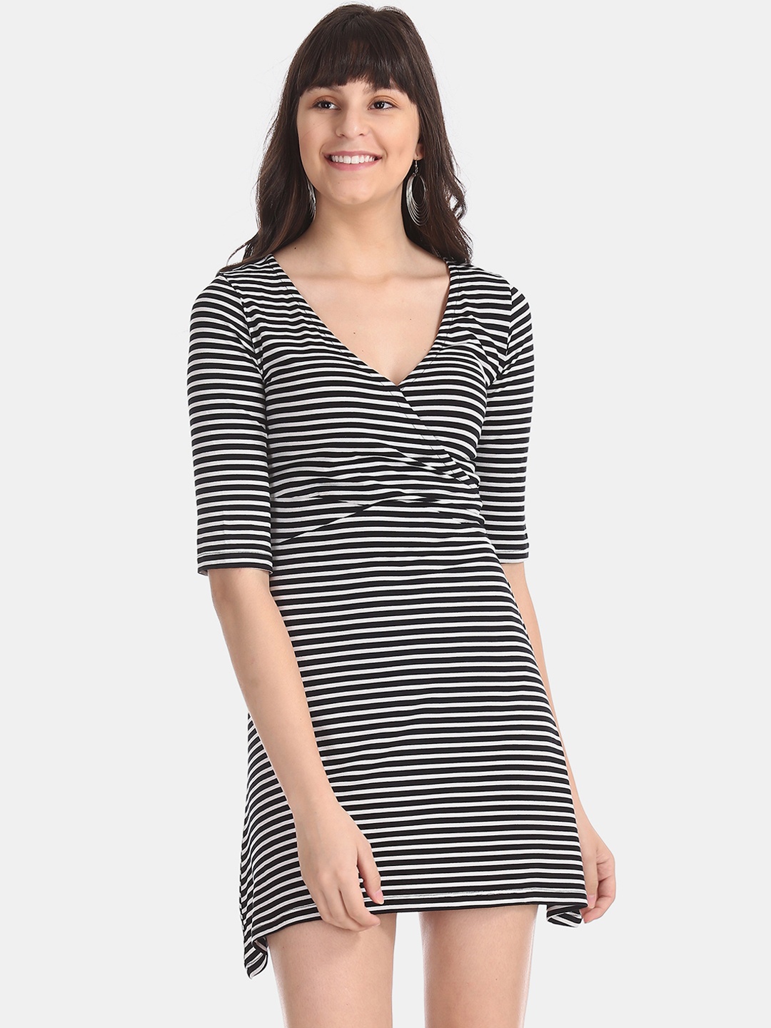 

Aeropostale Women Black & White Striped A-Line Dress