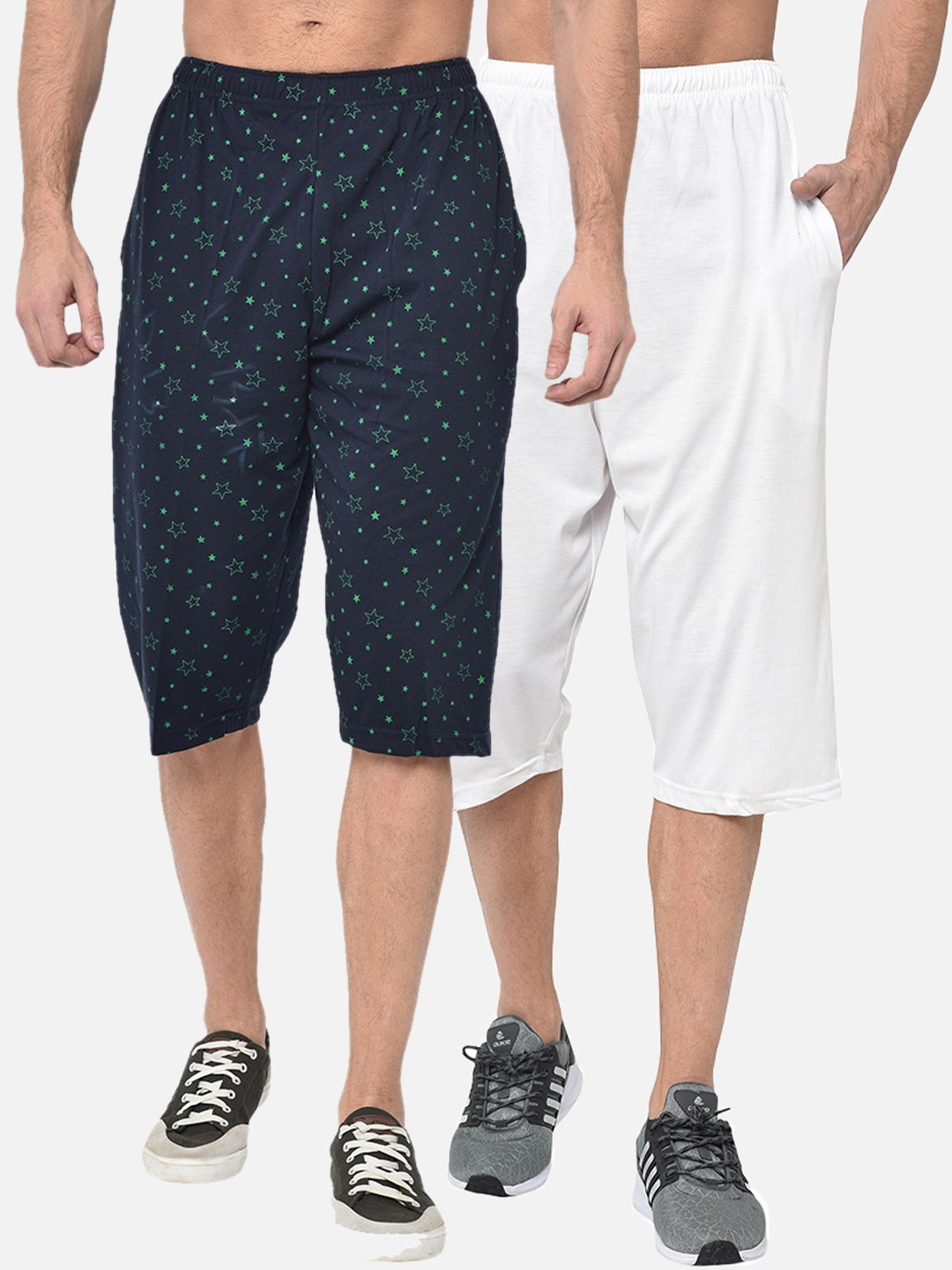 

VIMAL JONNEY Men White & Navy Blue Solid Regular Fit Shorts (Pack of 2)