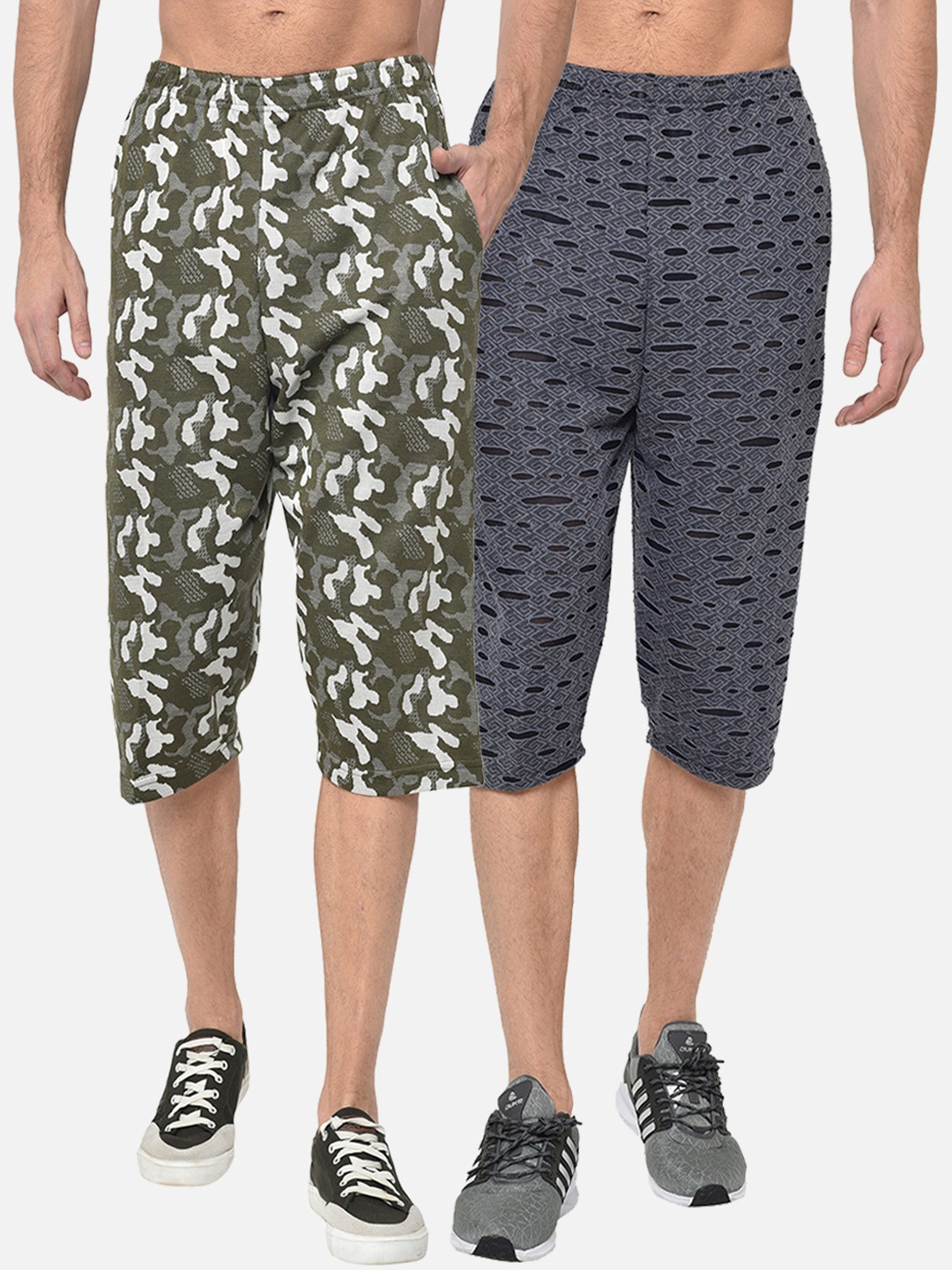 

VIMAL JONNEY Men Pack Of 2 Green & Navy Blue Printed Regular Fit Shorts