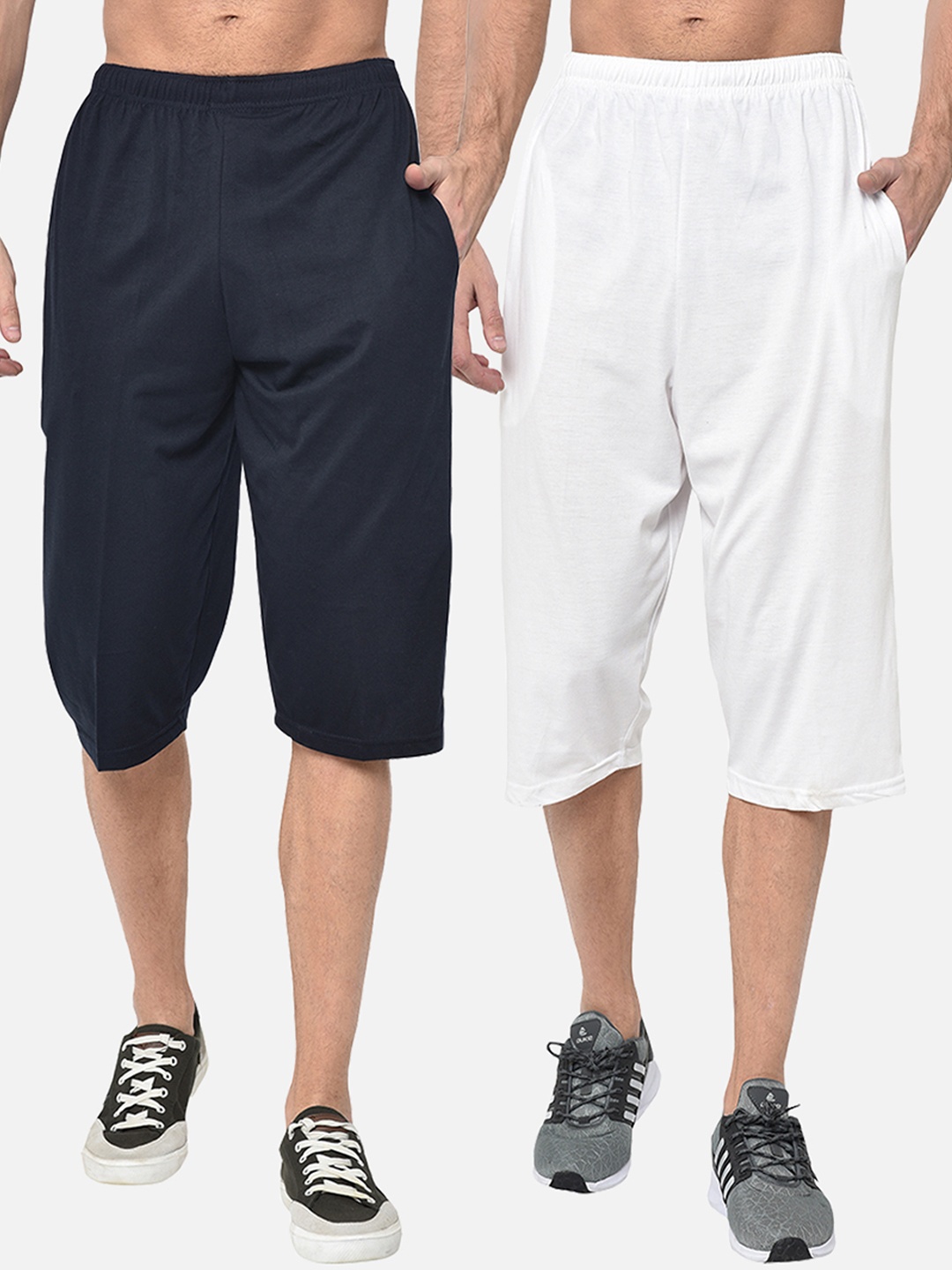 

VIMAL JONNEY Men Pack of 2 Navy Blue & White Solid Regular Fit Shorts