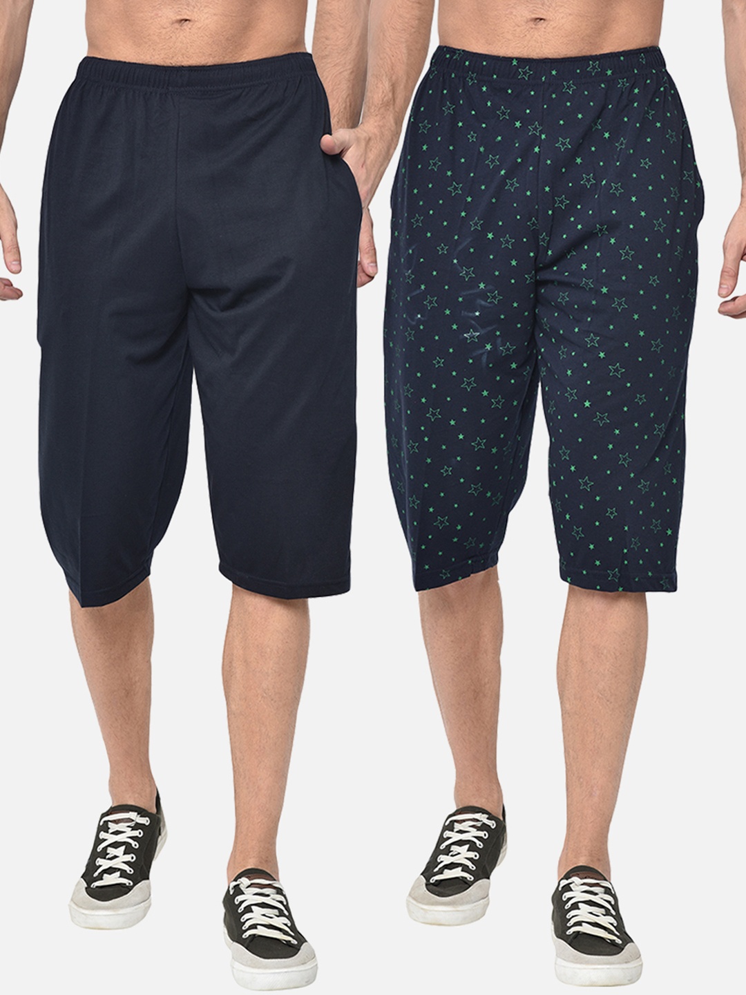 

VIMAL JONNEY Men Pack Of 2 Navy Blue & Green Regular Fit Printed Regular Shorts