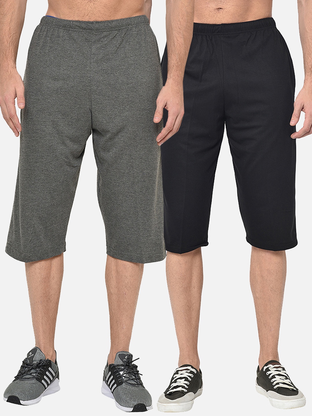 

MACK JONNEY Men Pack of 2 Charcoal Grey & Black Solid Regular Fit Shorts