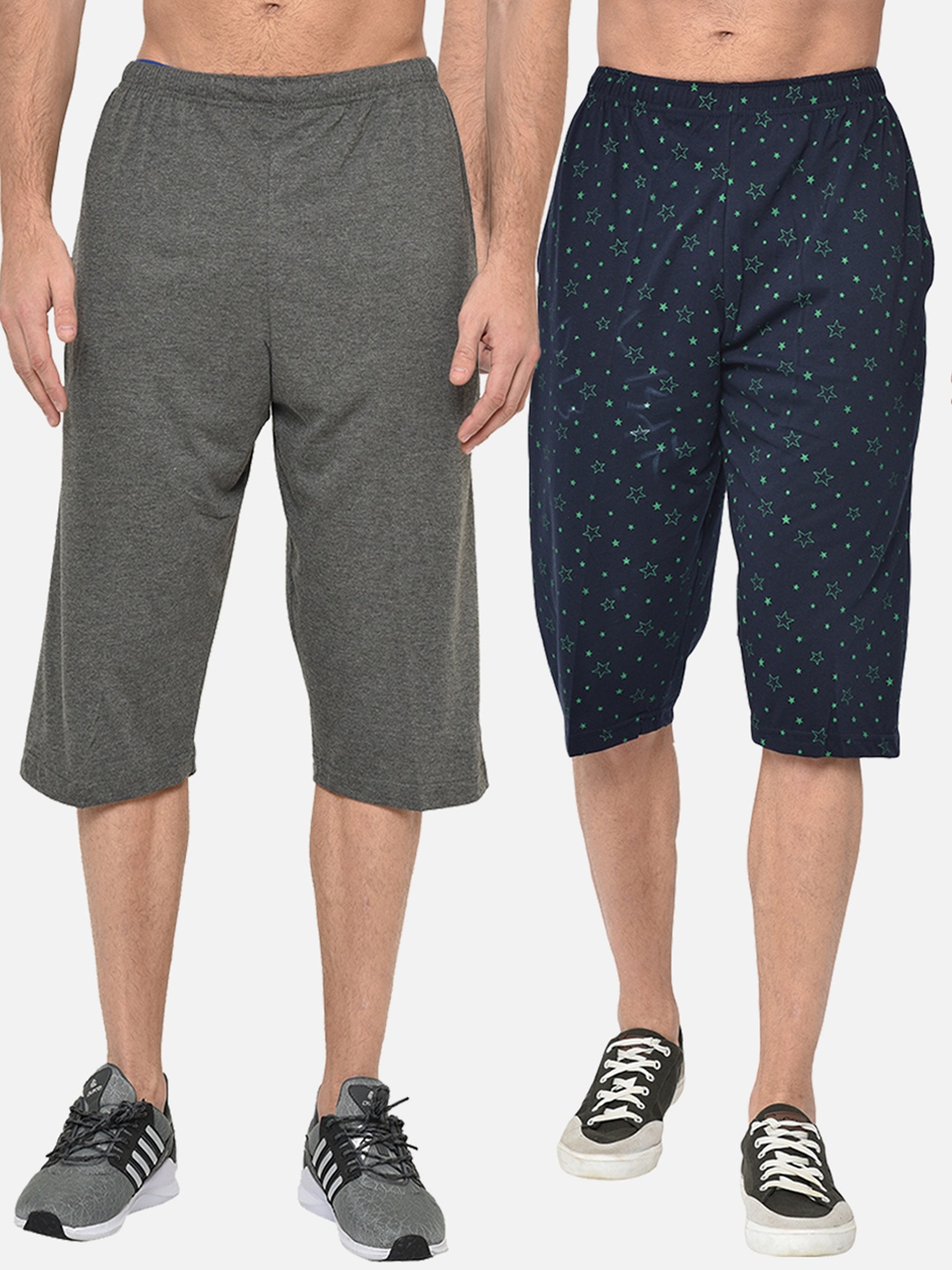 

MACK JONNEY Men Pack of 2 Charcoal Grey & Navy Blue Printed Regular Fit Shorts