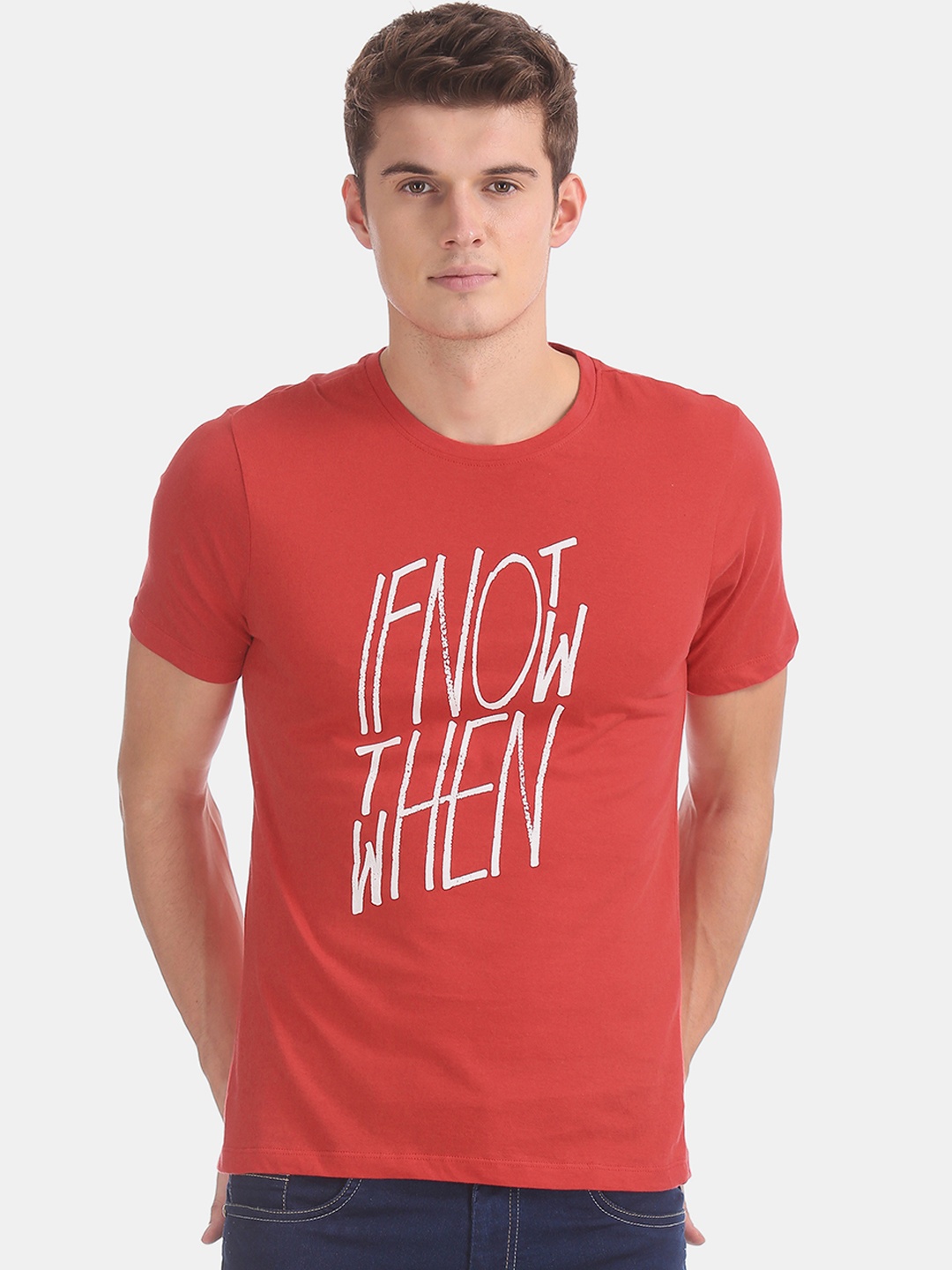 

Colt Men Red Printed Round Neck Pure Cotton T-shirt