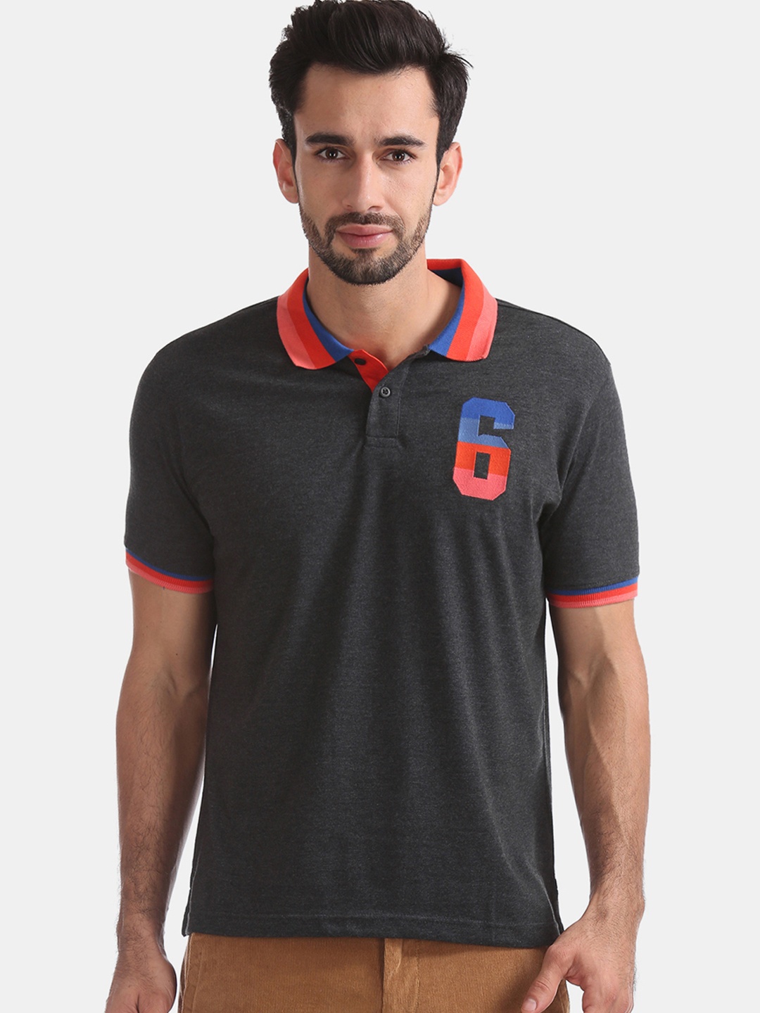 

Colt Men Grey Solid Polo Collar T-shirt