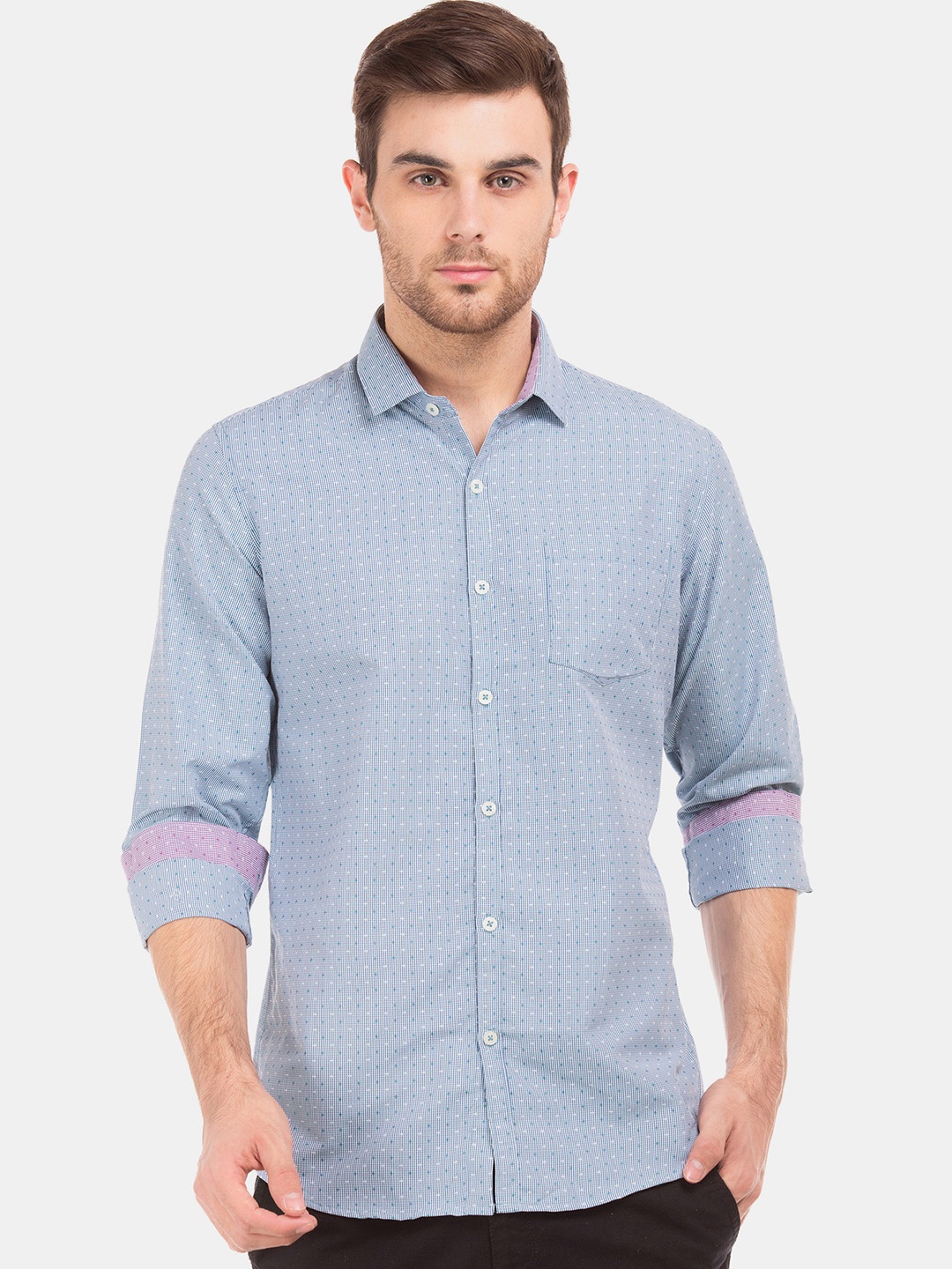 

Excalibur Men Blue & White Slim Fit Self-Design Casual Shirt