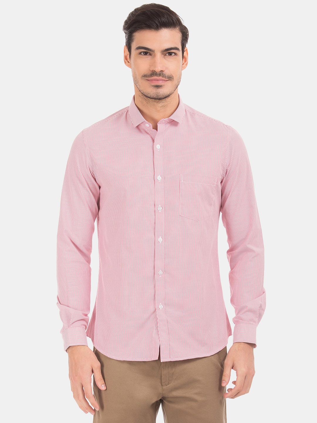 

Excalibur Men Red & White Slim Fit Striped Casual Shirt