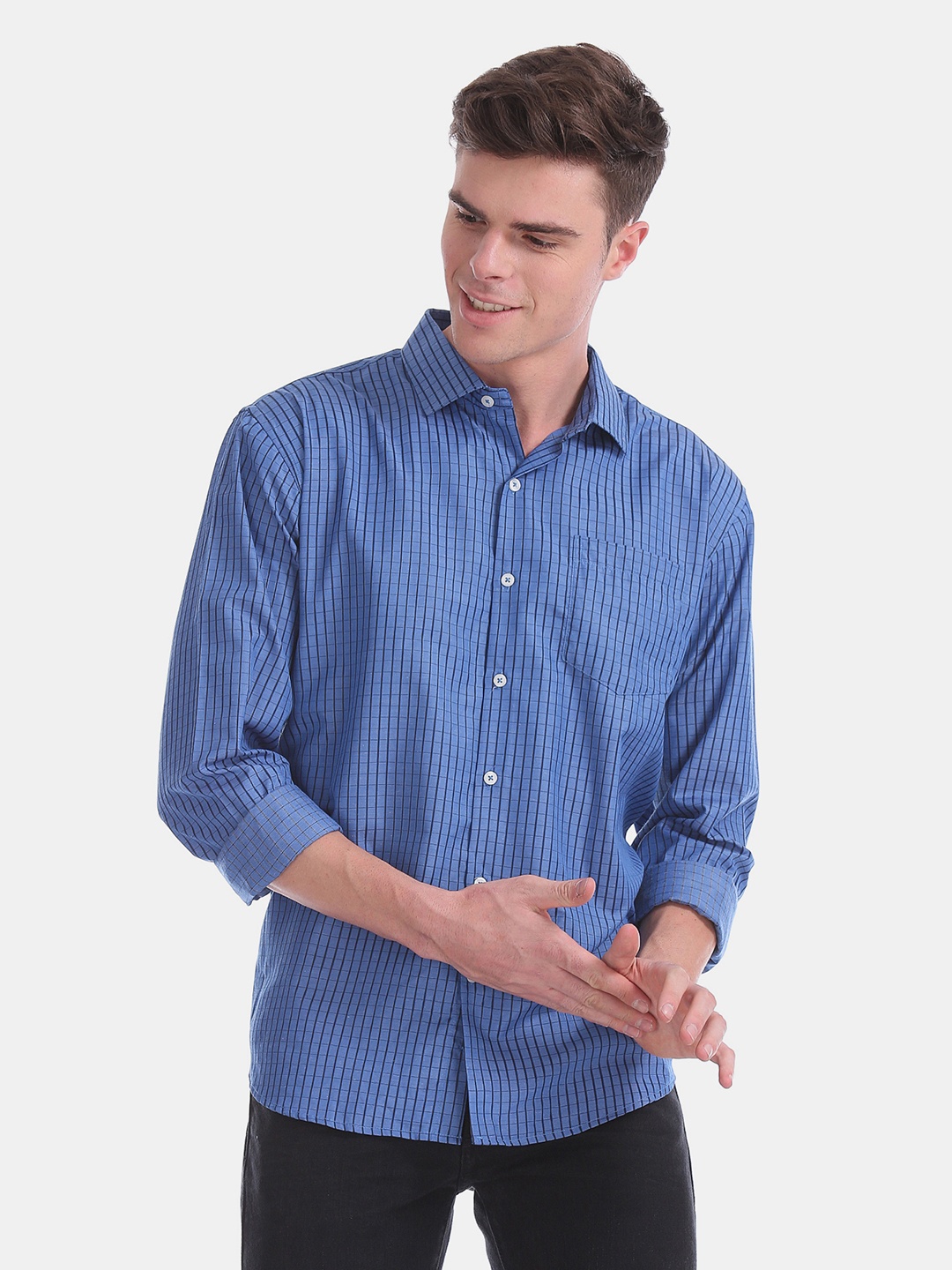 

Excalibur Men Blue Classic Regular Fit Checked Casual Shirt