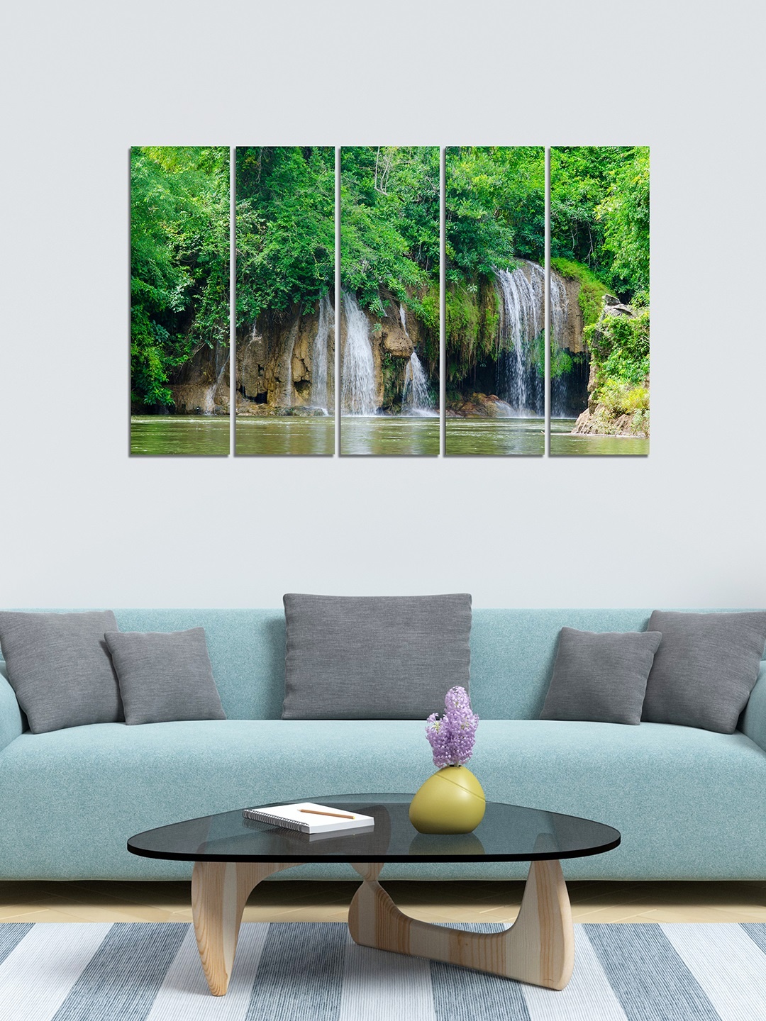 

WENS Set of 5 Green & White Inspiring Nature Velvet Laminated Panelled Wall Paintings
