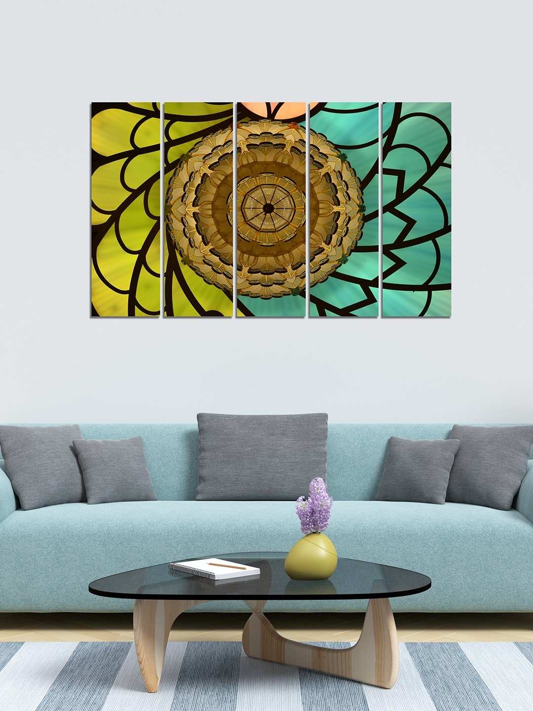 

WENS Set of 5 Green & Brown Abstract Art Velvet Laminated Panelled Paintings