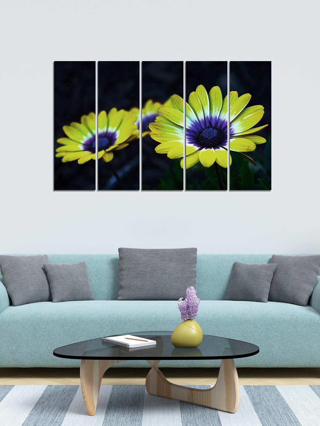 

WENS Black & Green 5 Panelled Floral Art Velvet Laminated Wall Painting