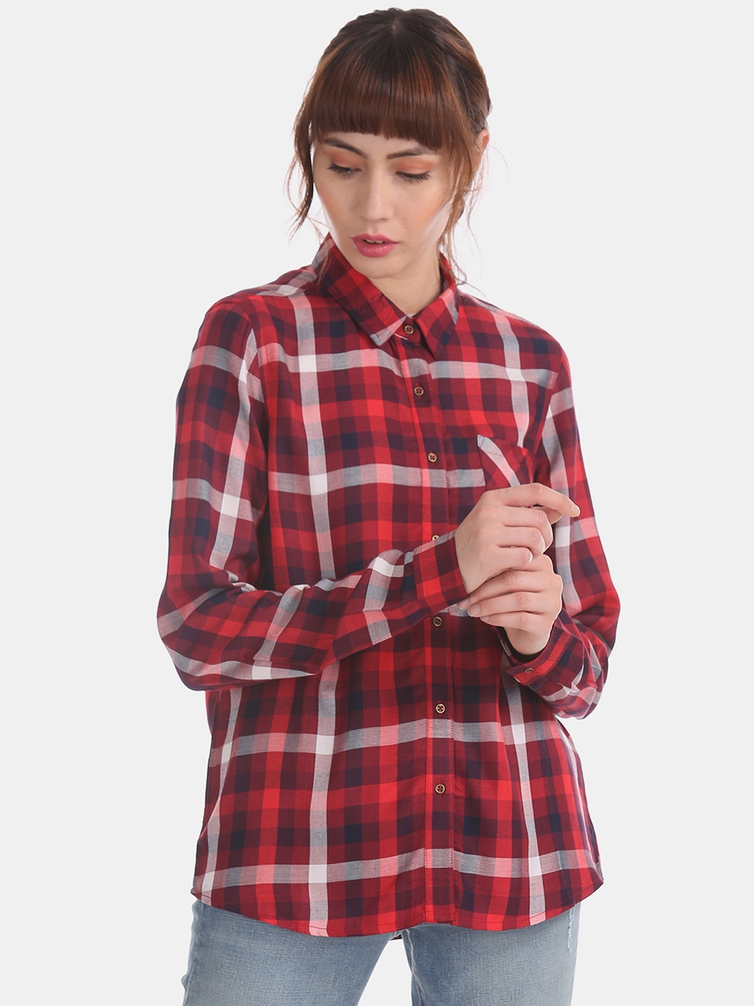 

Cherokee Women Red & Black Checked Casual Shirt