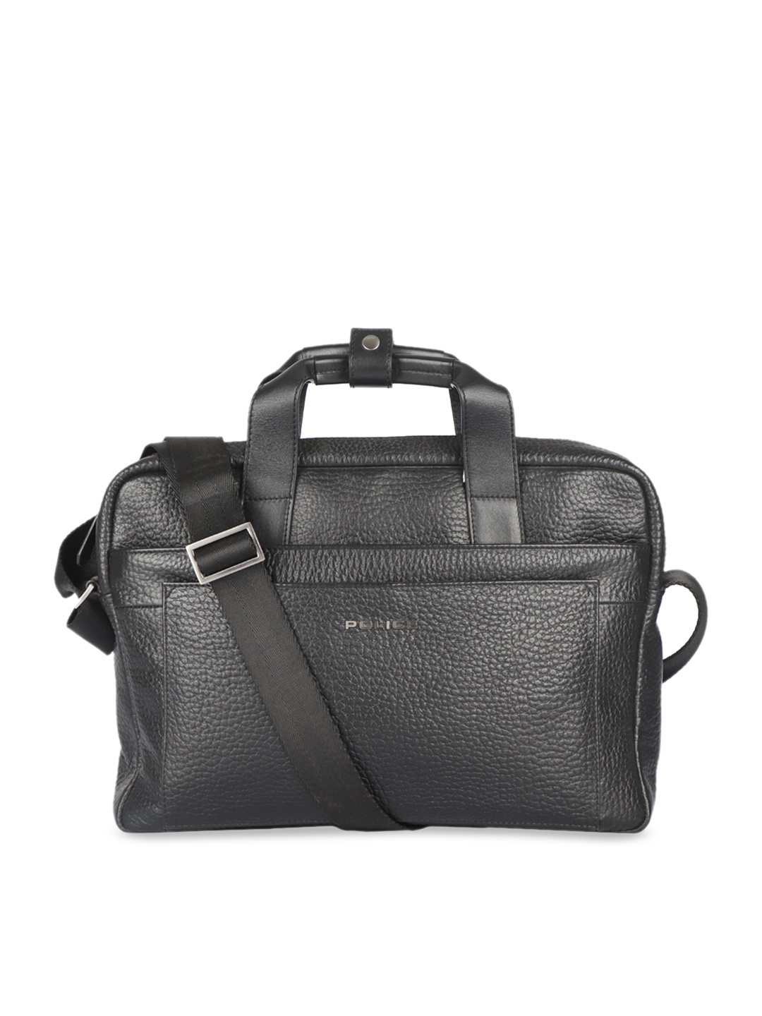 

Police Men Black Solid Leather Laptop Bag