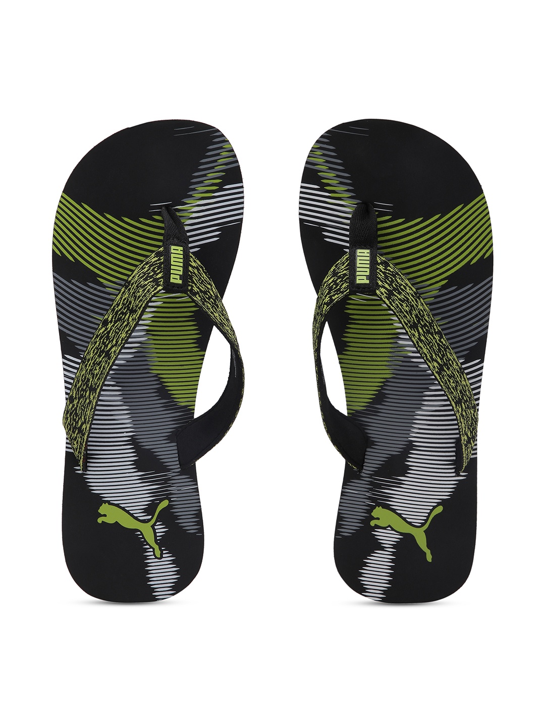 

Puma Unisex Black & Lime Green Self Design Thong Flip-Flops