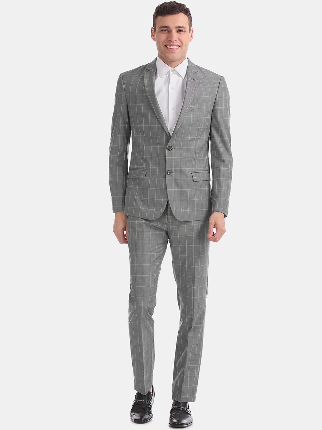 

Arrow Men Grey Checked Slim-Fit Single-Breasted Formal Suit