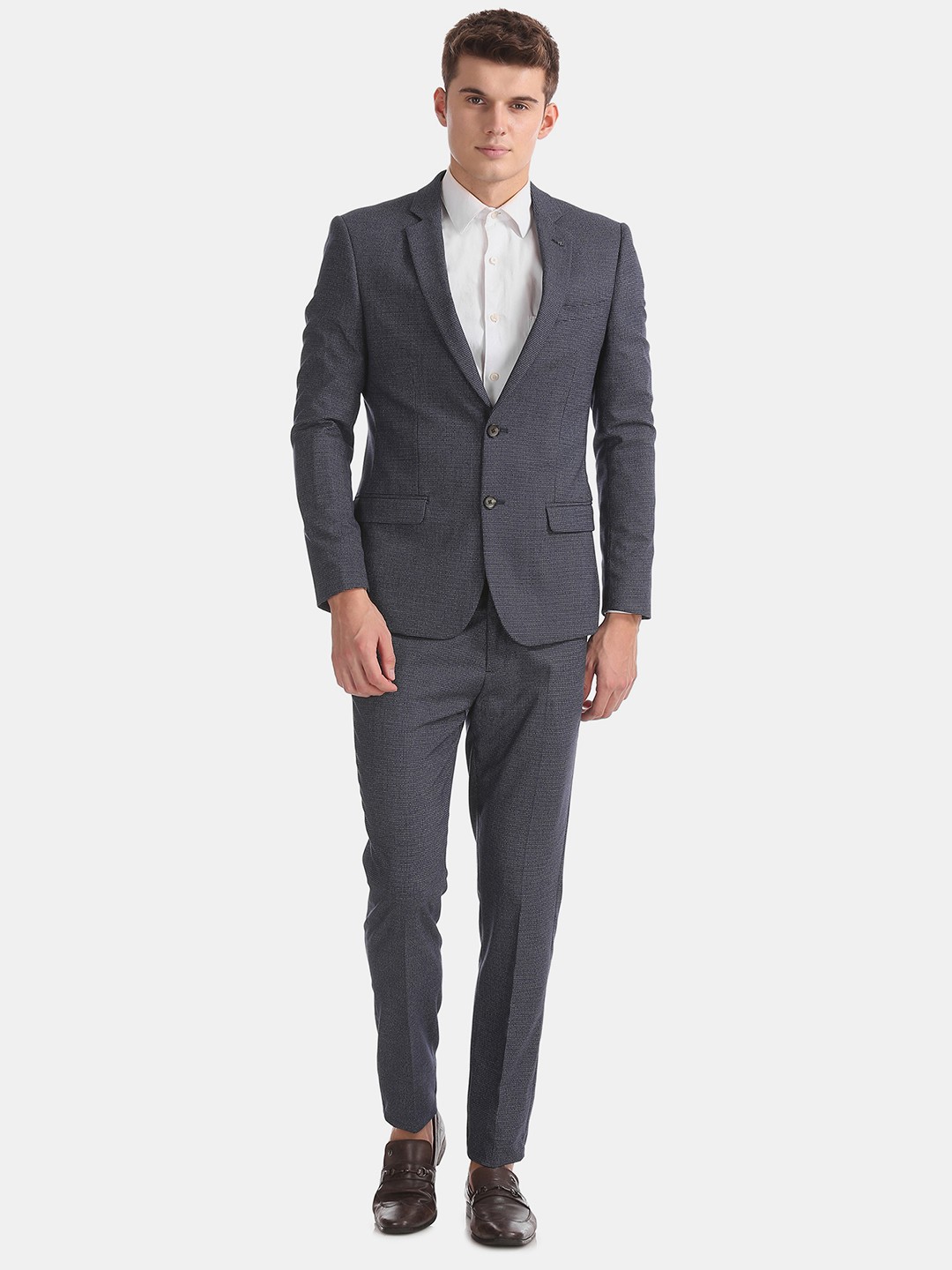 

Arrow Men Navy Blue Self Design Slim-Fit Single-Breasted Formal Suit