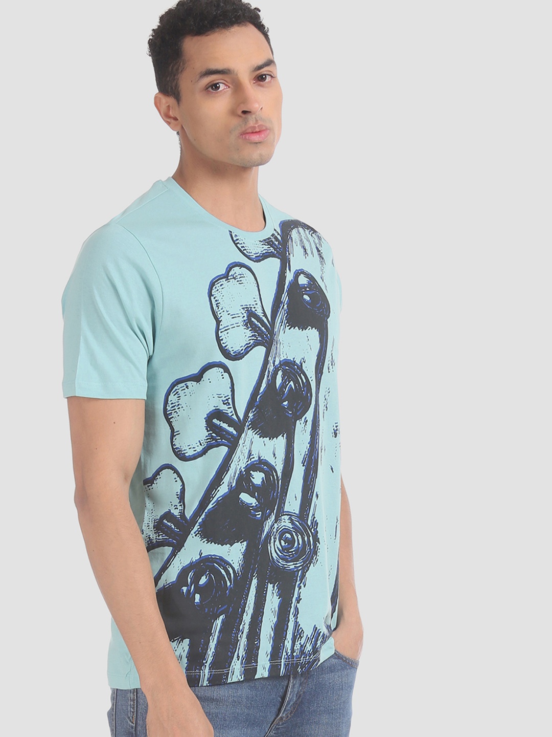 

Colt Men Blue Printed Round Neck Pure Cotton T-shirt