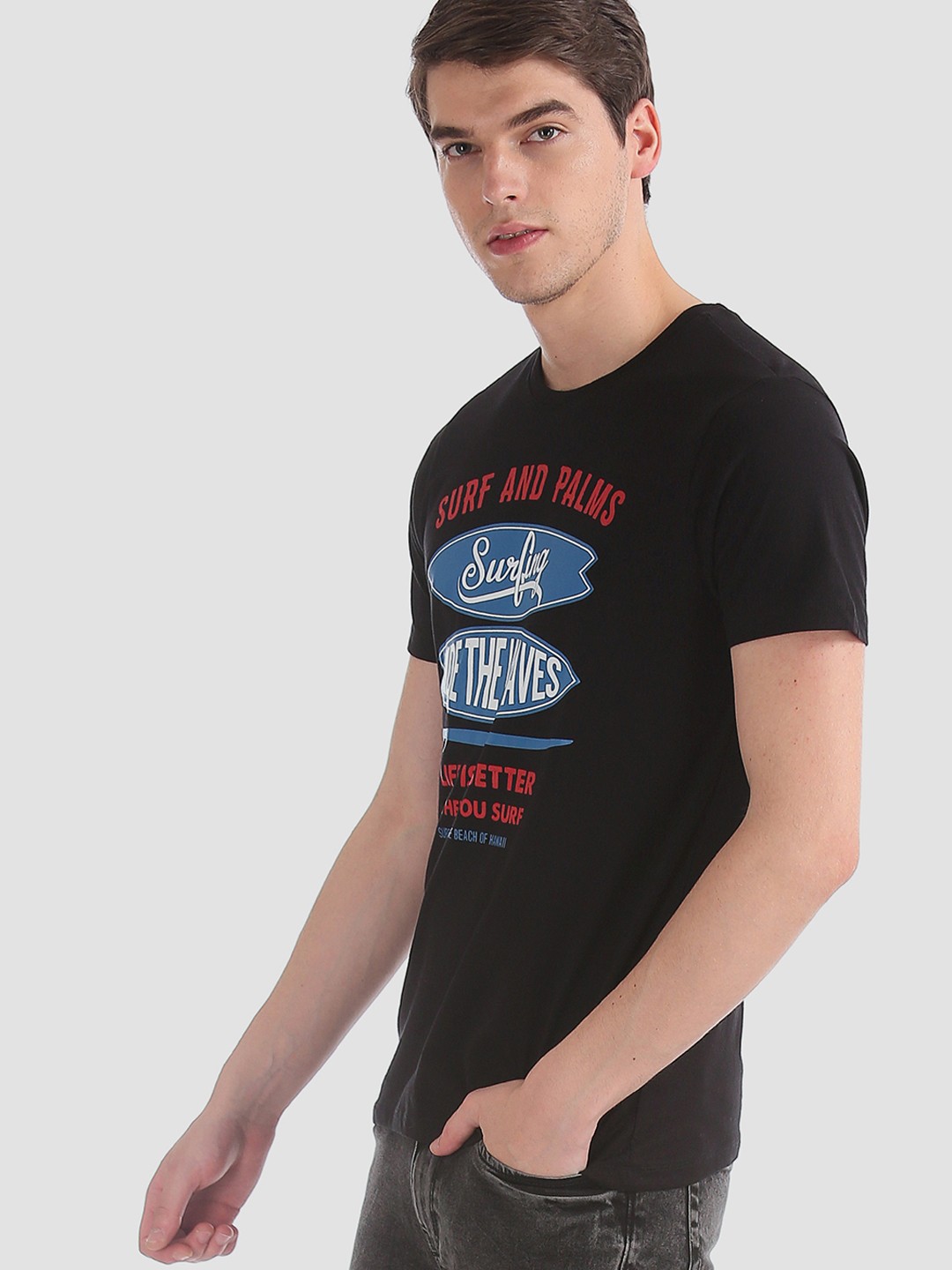 

Colt Men Black Printed Round Neck Pure Cotton T-shirt