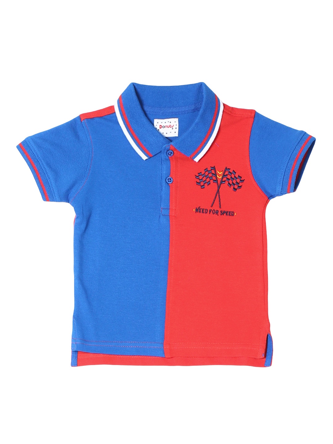 

Donuts Infant Blue Red Colourblocked Polo Collar Pure Cotton T-shirt