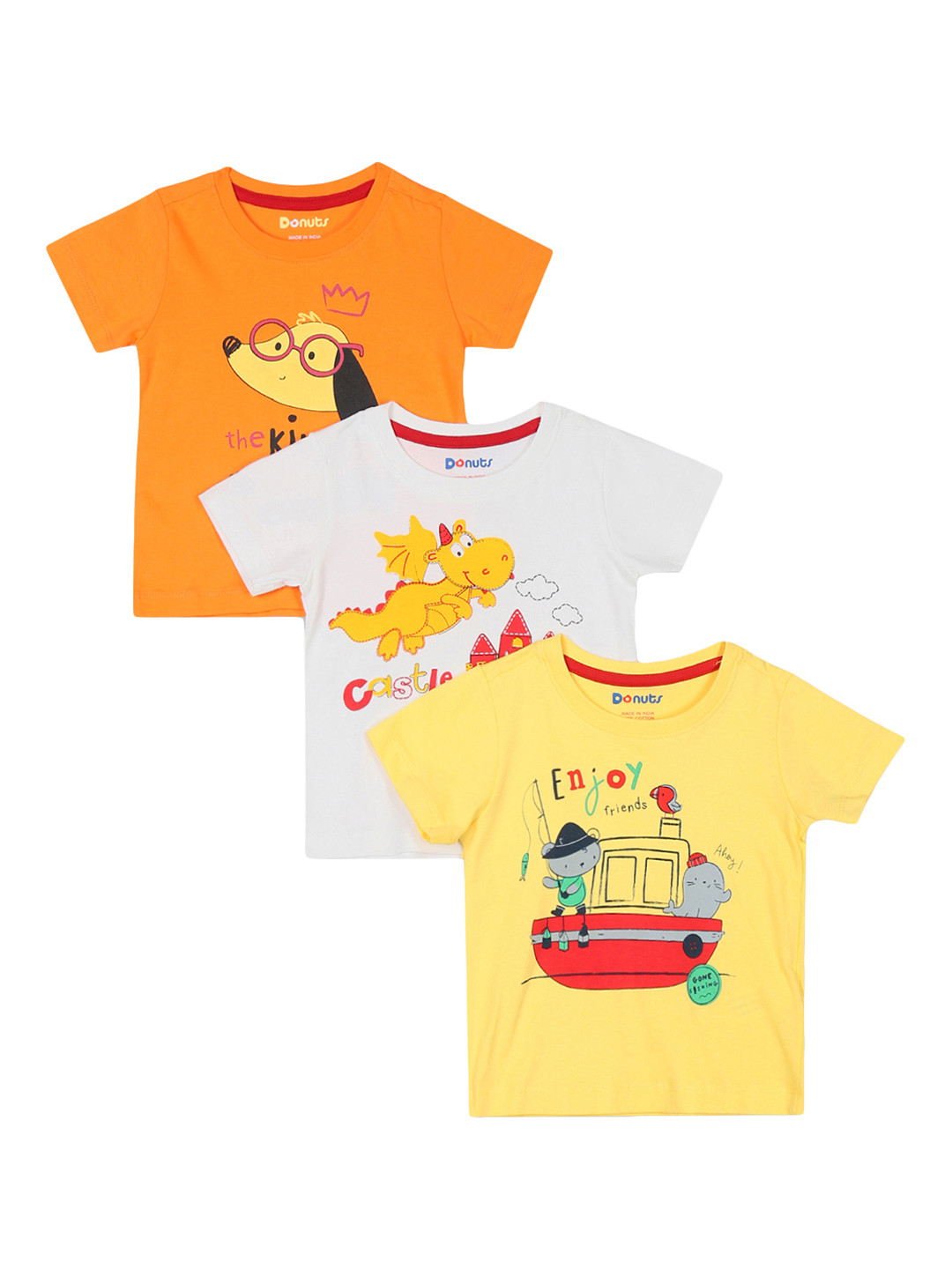 

Donuts Infant Pack Of 3 Assorted Printed Round Neck Pure Cotton T-shirts