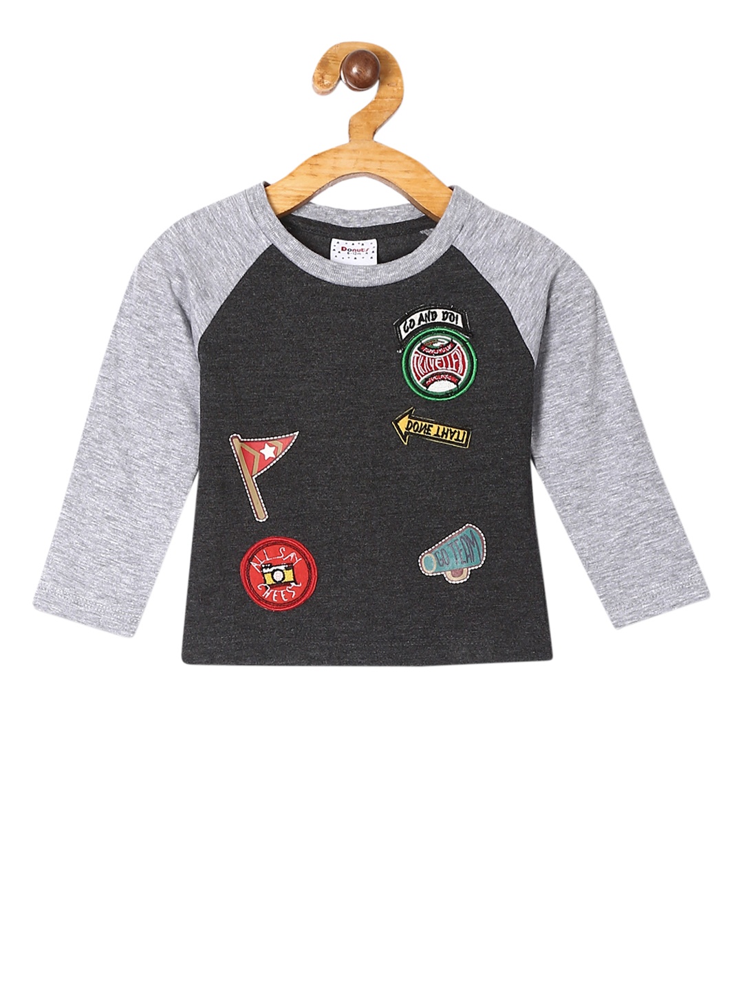 

Donuts Boys Grey & Charcoal Grey Colourblocked Round Neck T-shirt