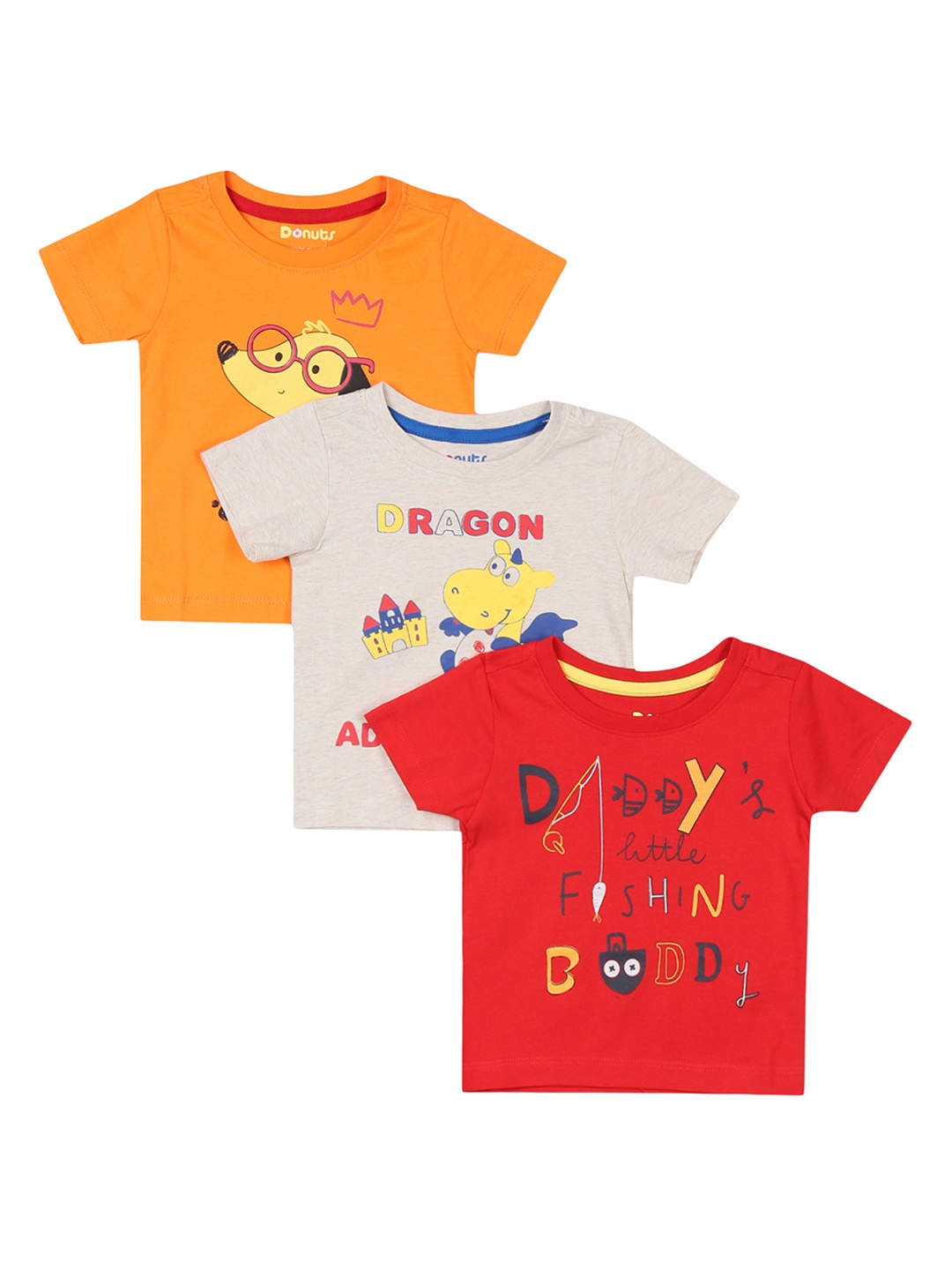 

Donuts Girls Pack of 3 Printed Round Neck Pure Cotton T-shirt, Red