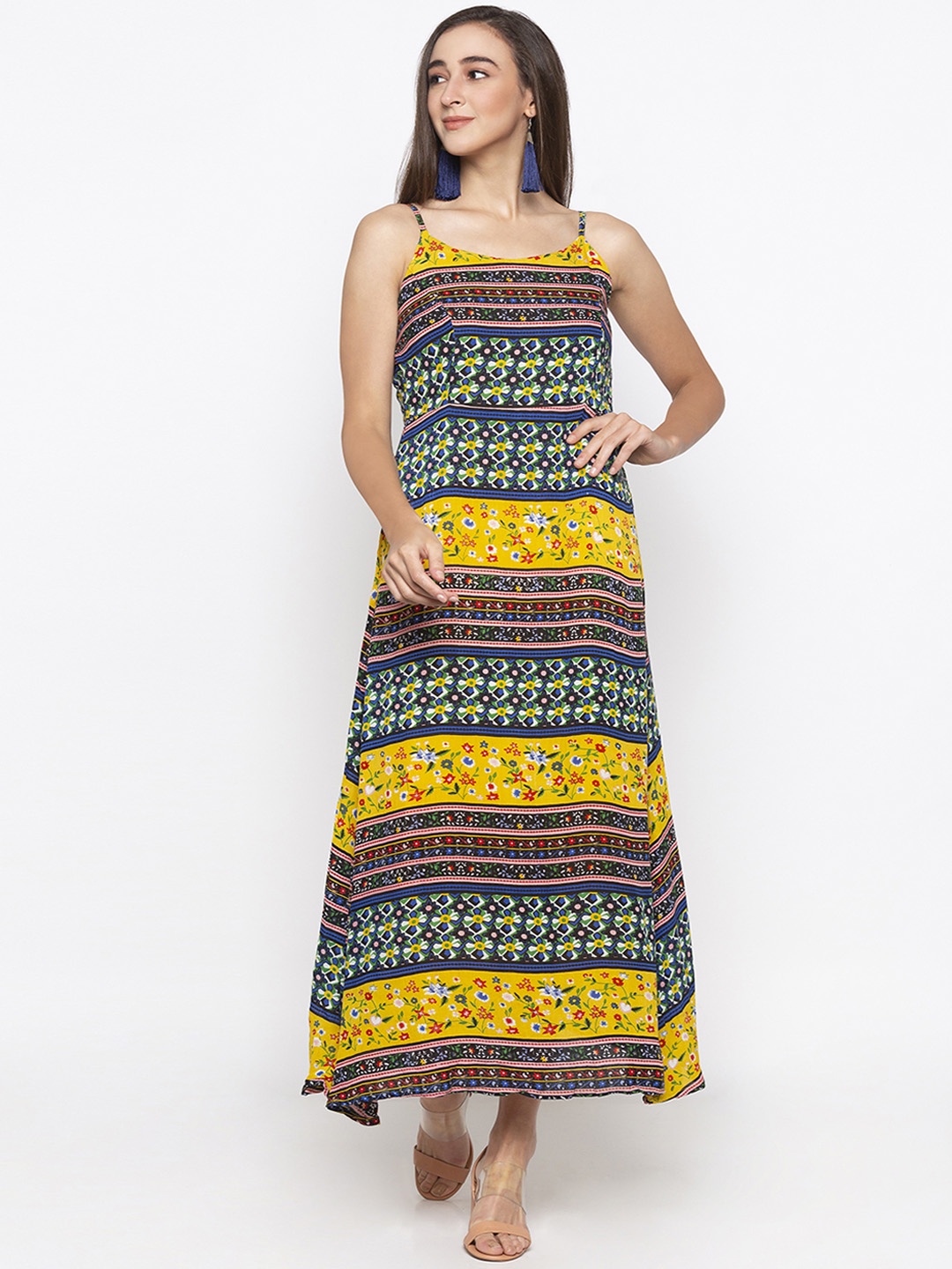 

Globus Women Green Printed High-Low Maxi Dress