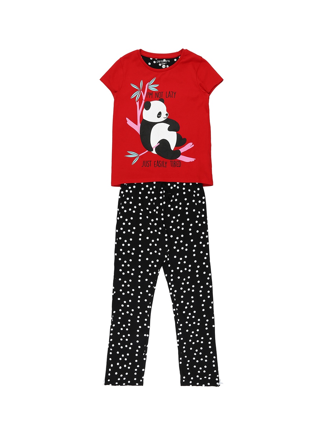 

Pantaloons Junior Girls Red & Black Printed Night suit