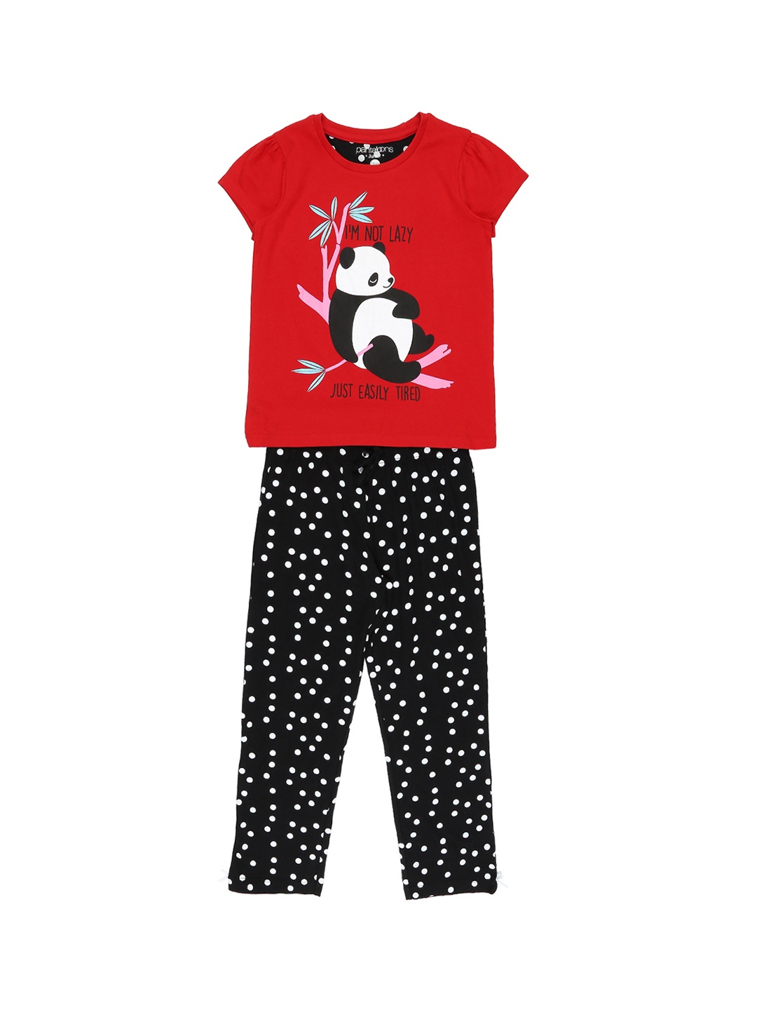 

Pantaloons Junior Girls Red & Black Printed Night suit