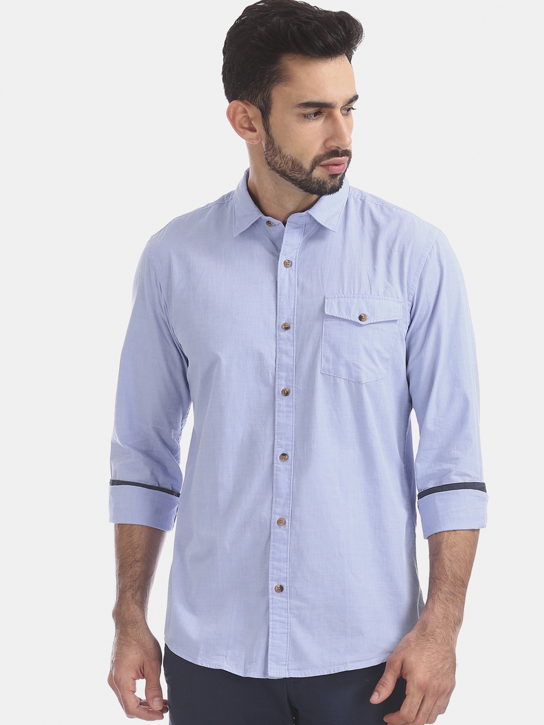 

Ruggers Men Blue Regular Fit Solid Casual Shirt
