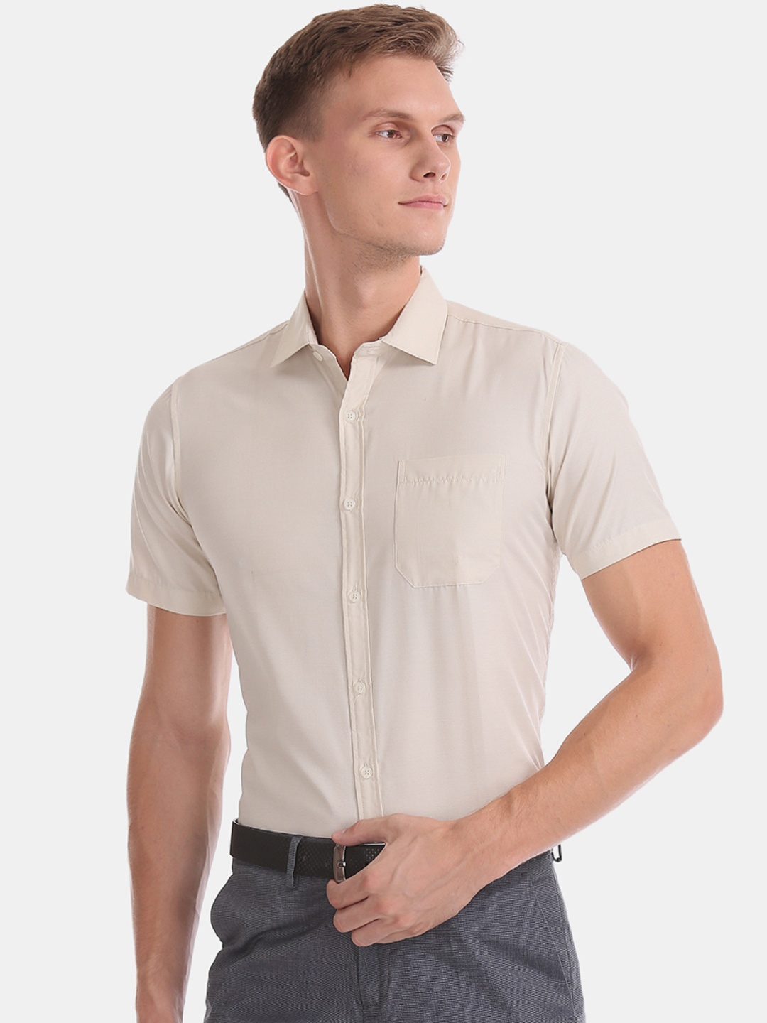 

Excalibur Men Beige Regular Fit Solid Formal Shirt