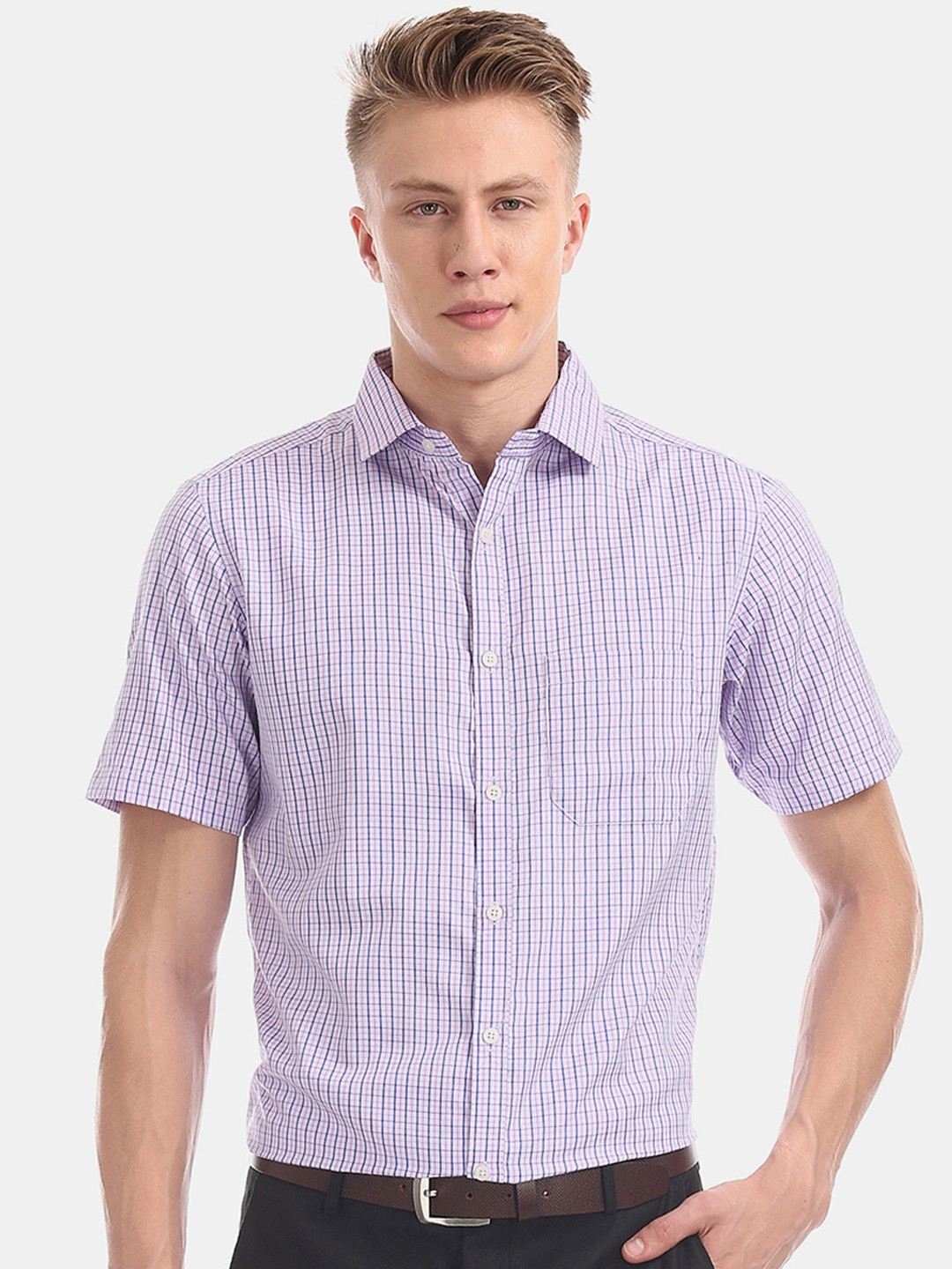 

Excalibur Men Purple & Blue Regular Fit Checked Formal Shirt