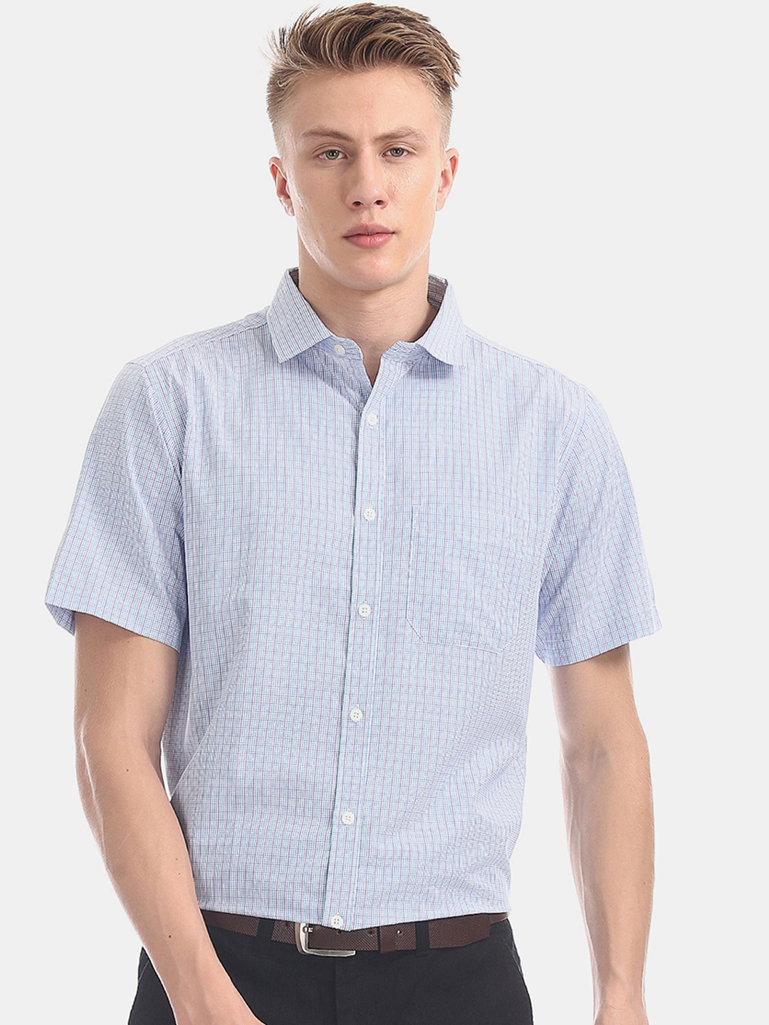 

Excalibur Men Blue & White Regular Fit Checked Formal Shirt