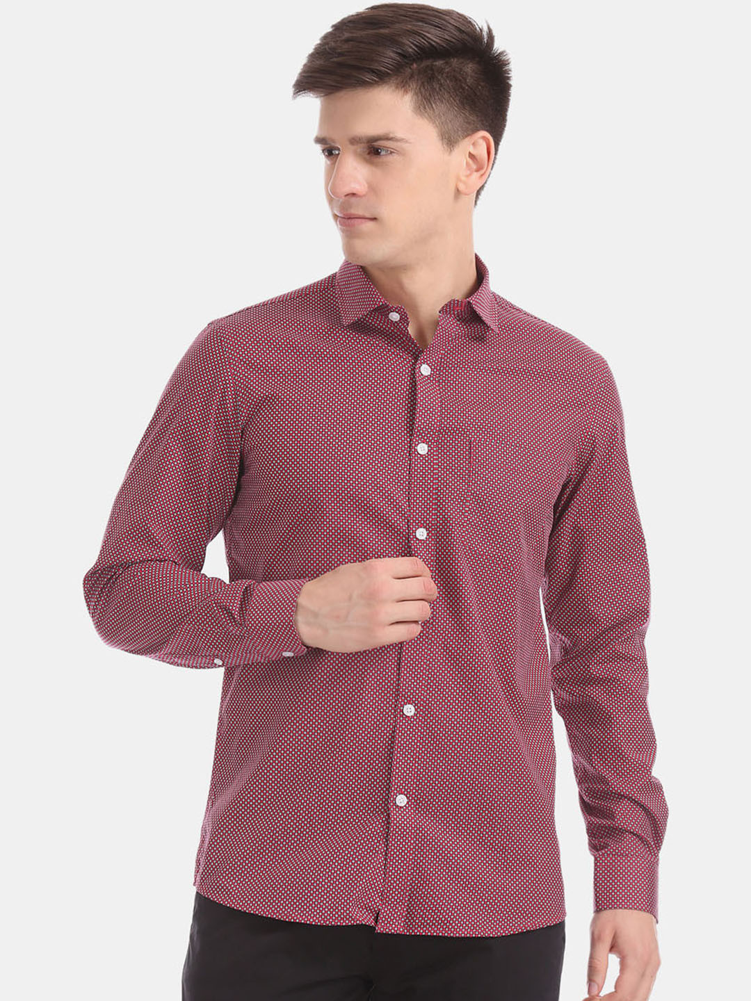 

Excalibur Men Red & White Slim Fit Printed Casual Shirt