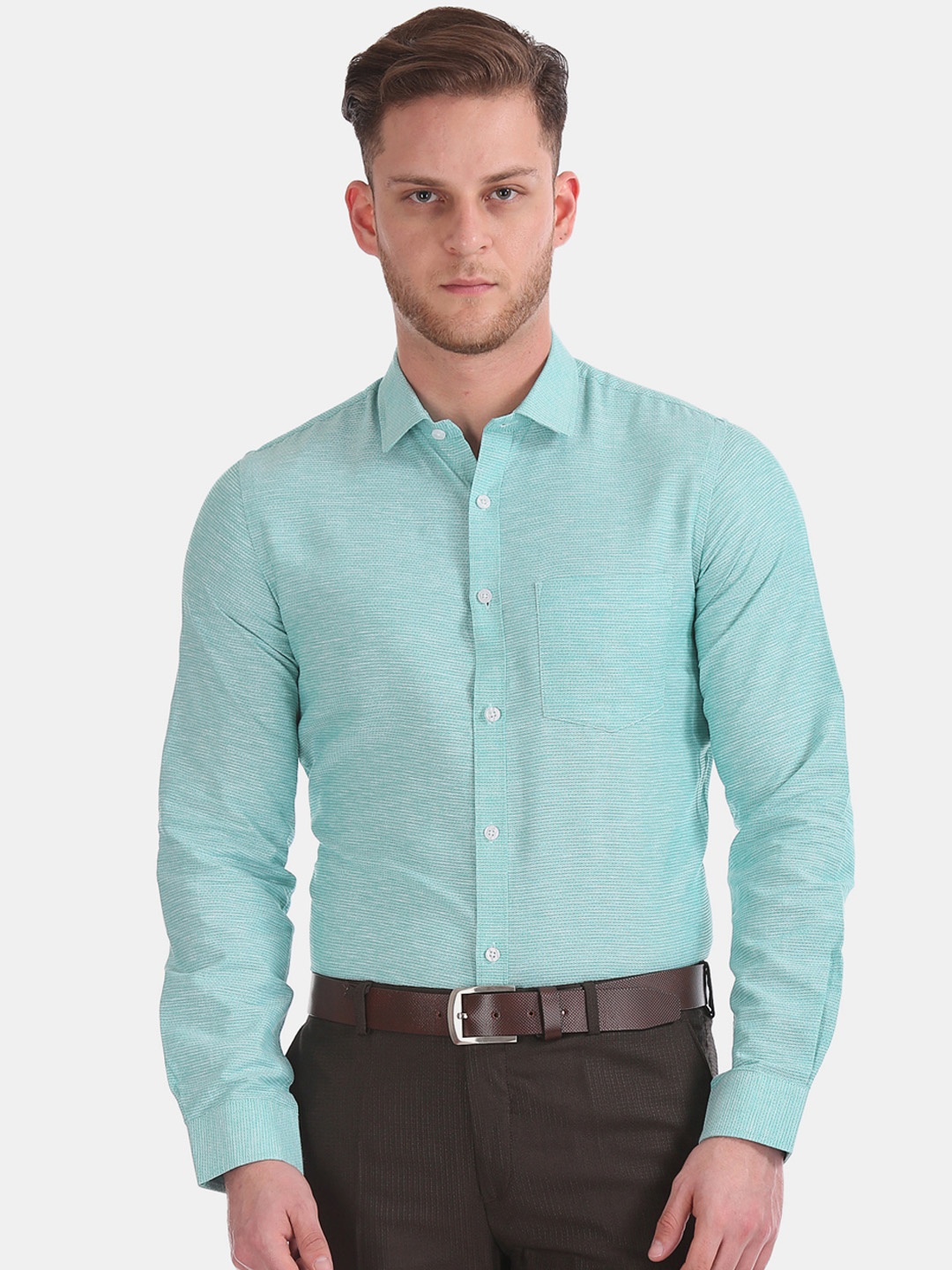 

Excalibur Men Green Slim Fit Printed Formal Shirt