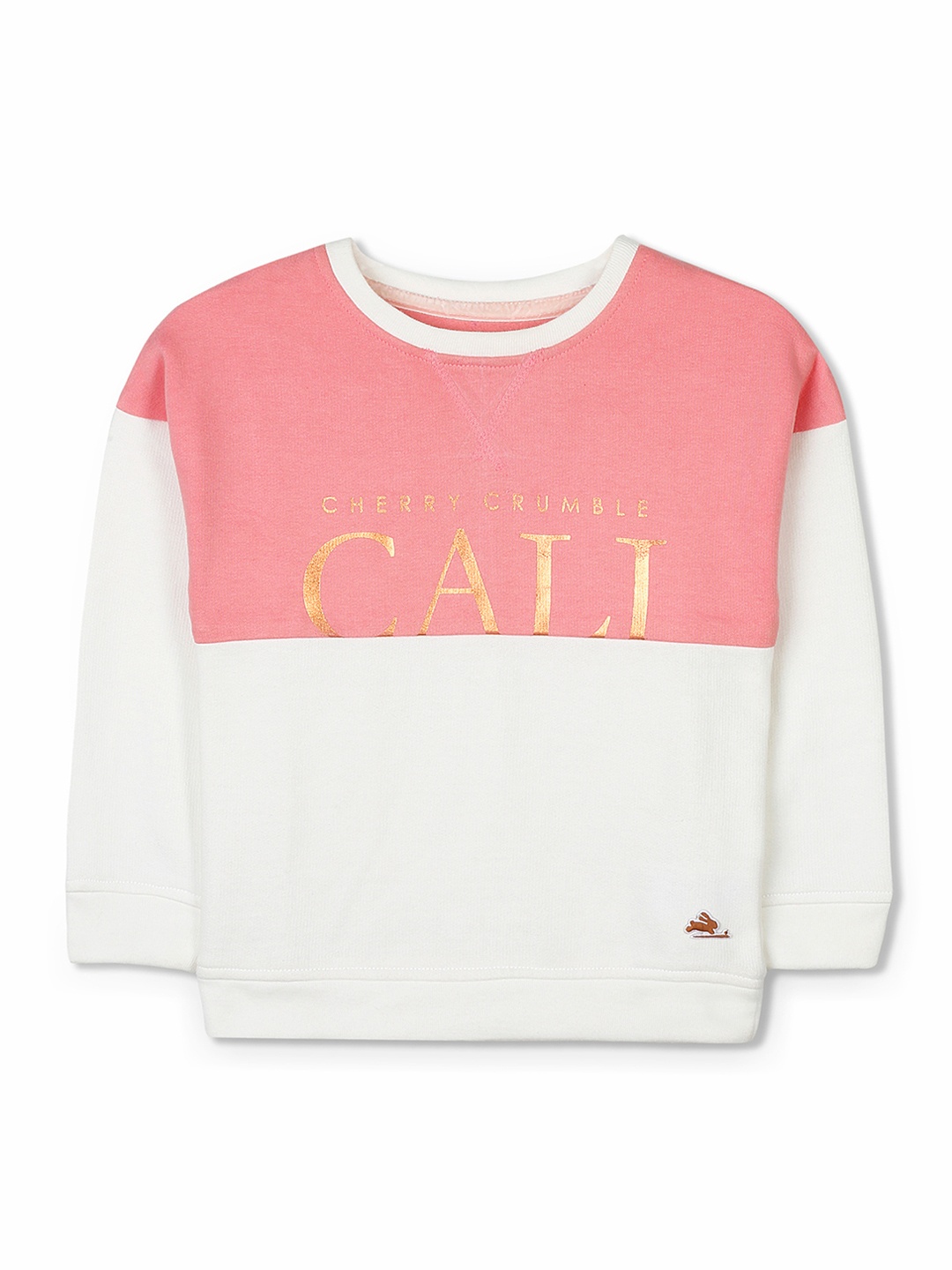 

Cherry Crumble Girls Off-White & Pink Colourblocked Sweatshirt