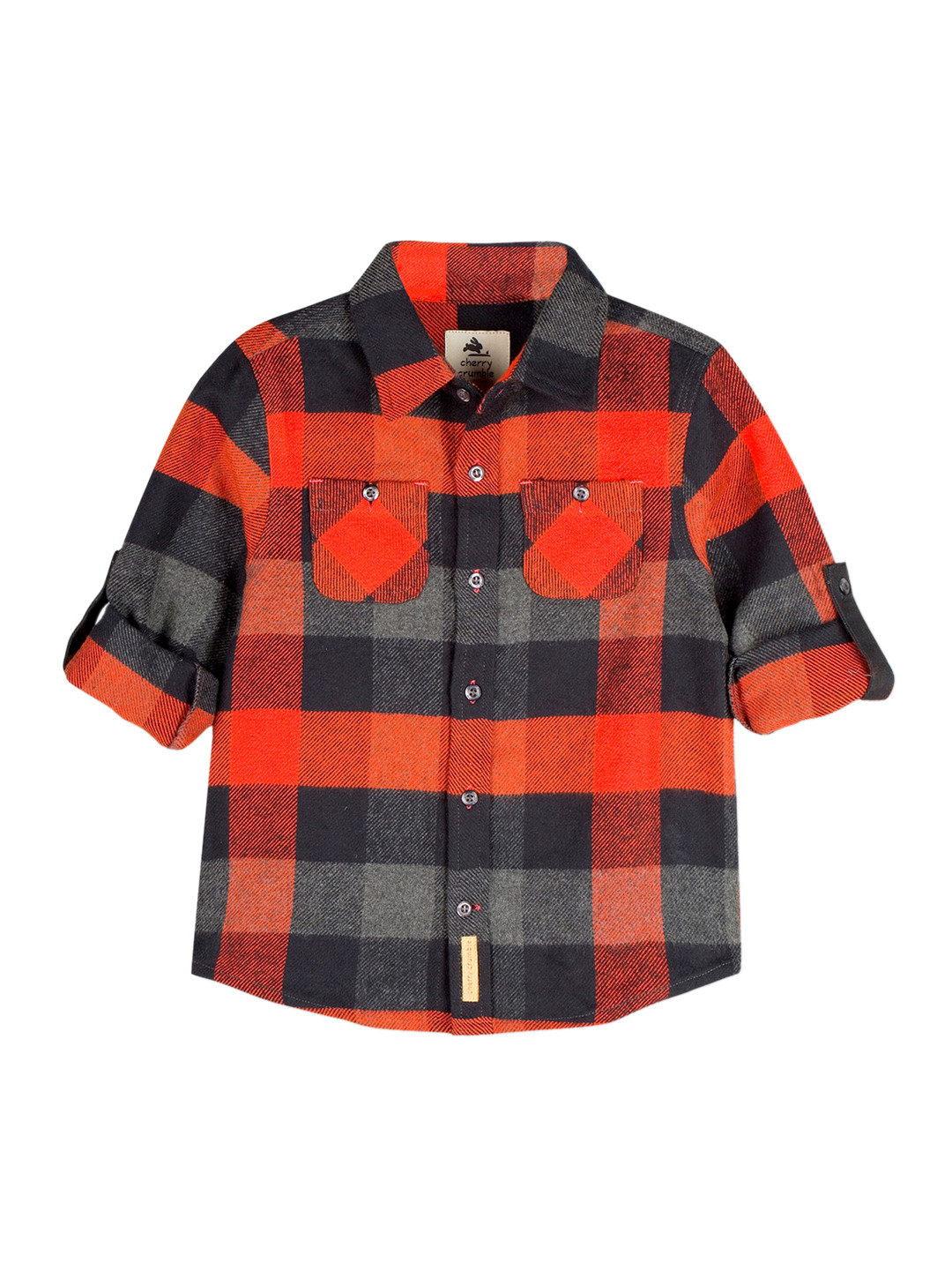 

Cherry Crumble Kids Orange & Black Regular Fit Checkered Casual Shirt
