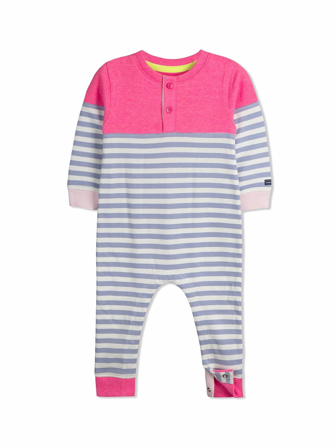 

Cherry Crumble Kids Pink & Grey Striped Bodysuit