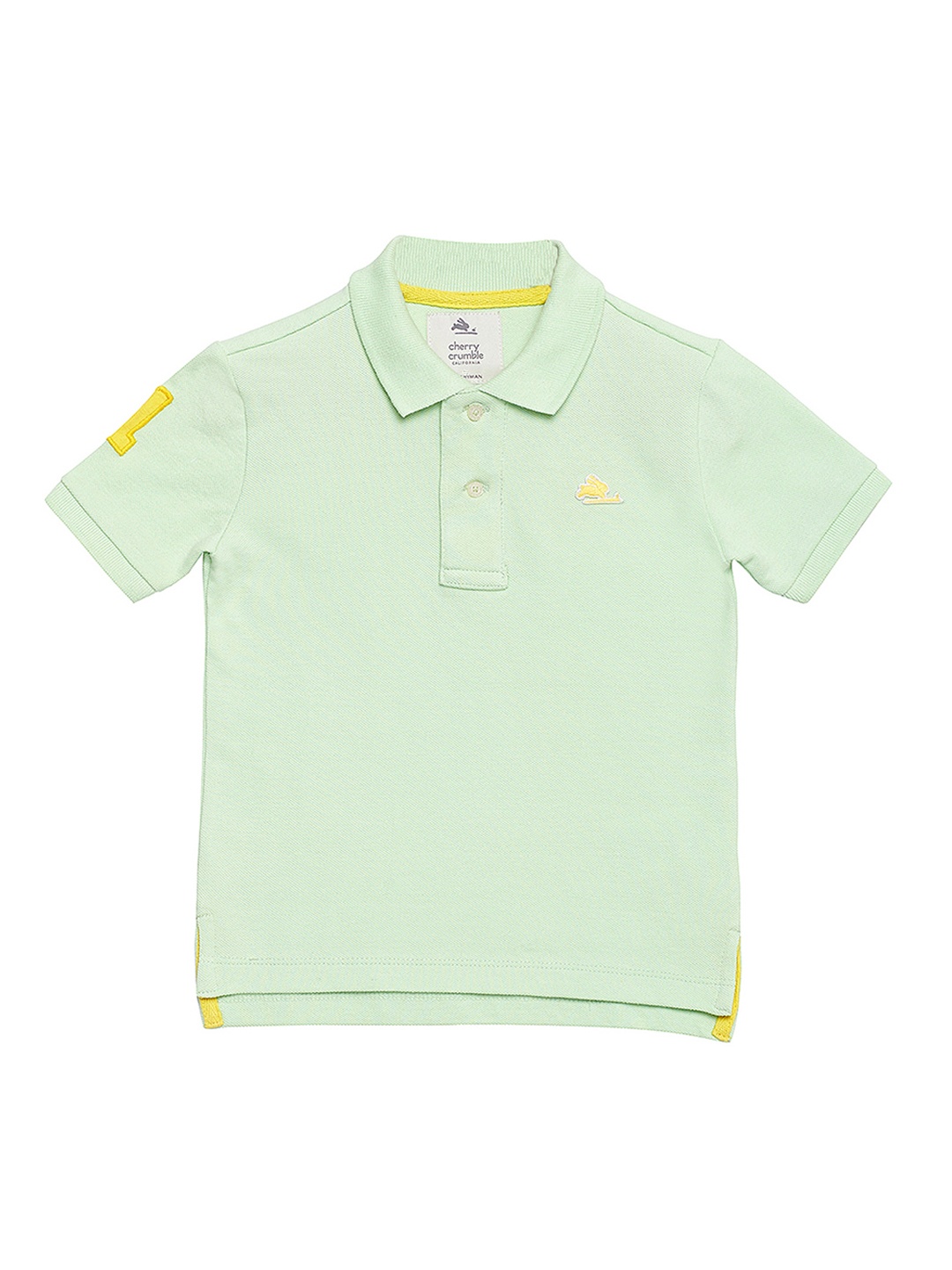 

Cherry Crumble Boys Green Solid Polo Collar T-shirt