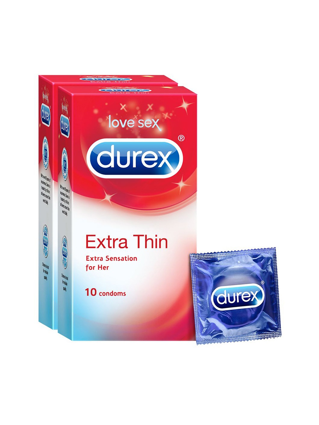 

Durex Pack of 2 Extra Thin Lubricated Condoms, Red