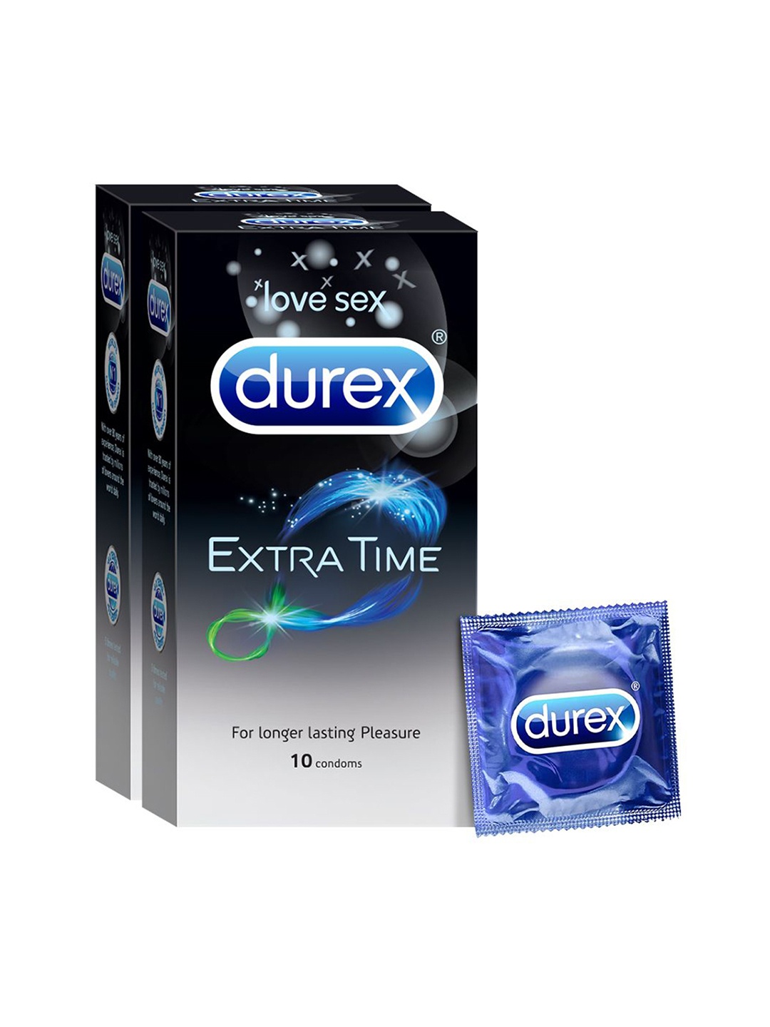 

Durex Pack of 2 Extra Time Lubricated Condoms, Black