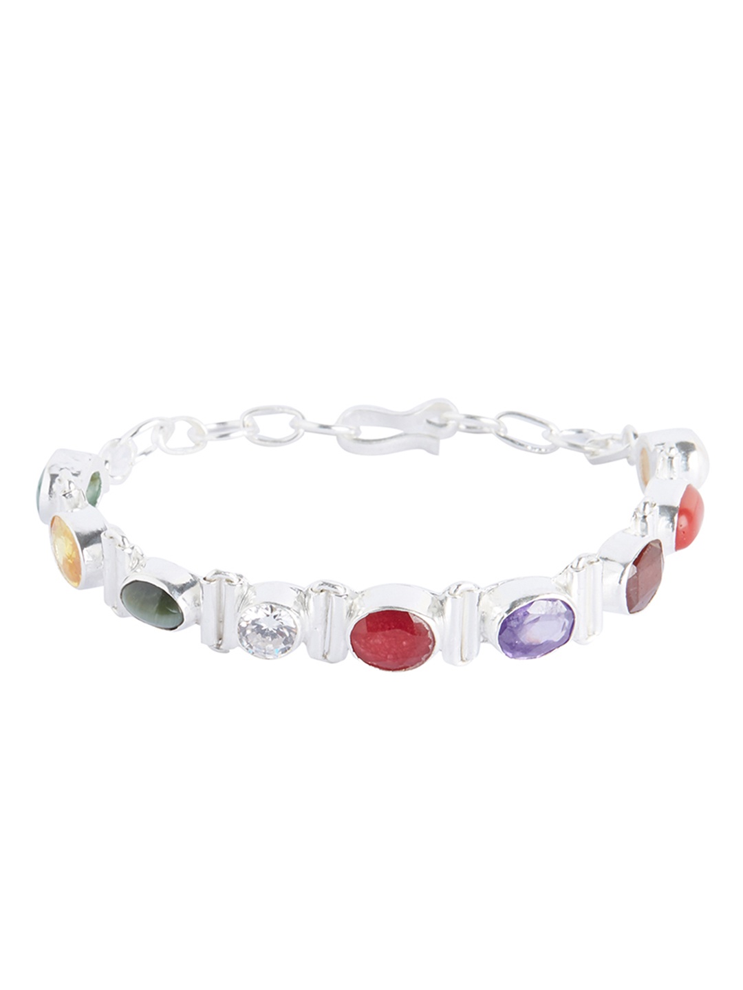 

ahilya 92.5 Sterling Silver Navagratna Bangle-Style Bracelet