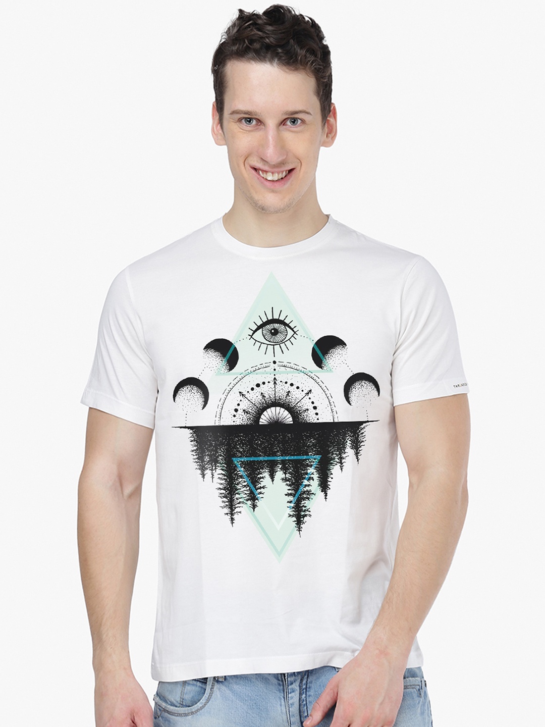 

THREADCURRY Men White Printed Round Neck T-shirt