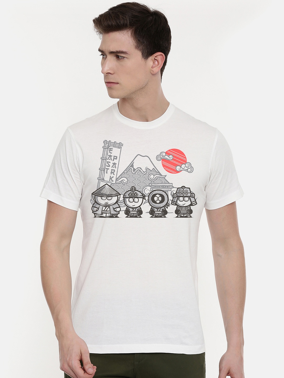 

THREADCURRY Men White Printed Round Neck T-shirt
