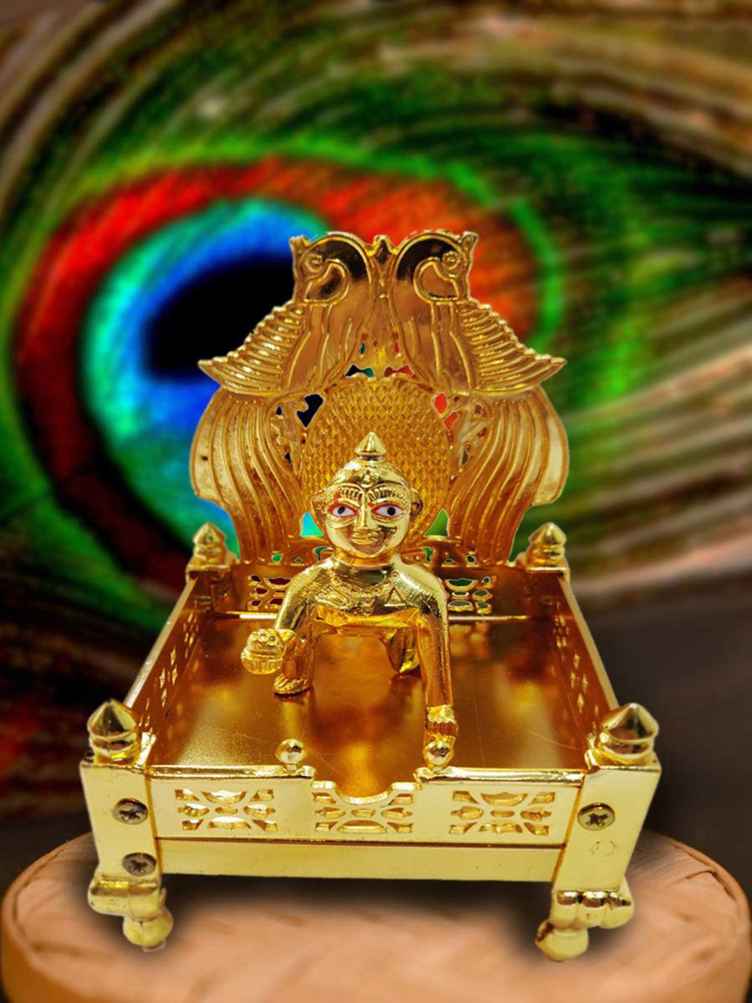 

CraftVatika Gold-Toned Ladoo Gopal Bal Krishna on Singhasan Idol Showpiece