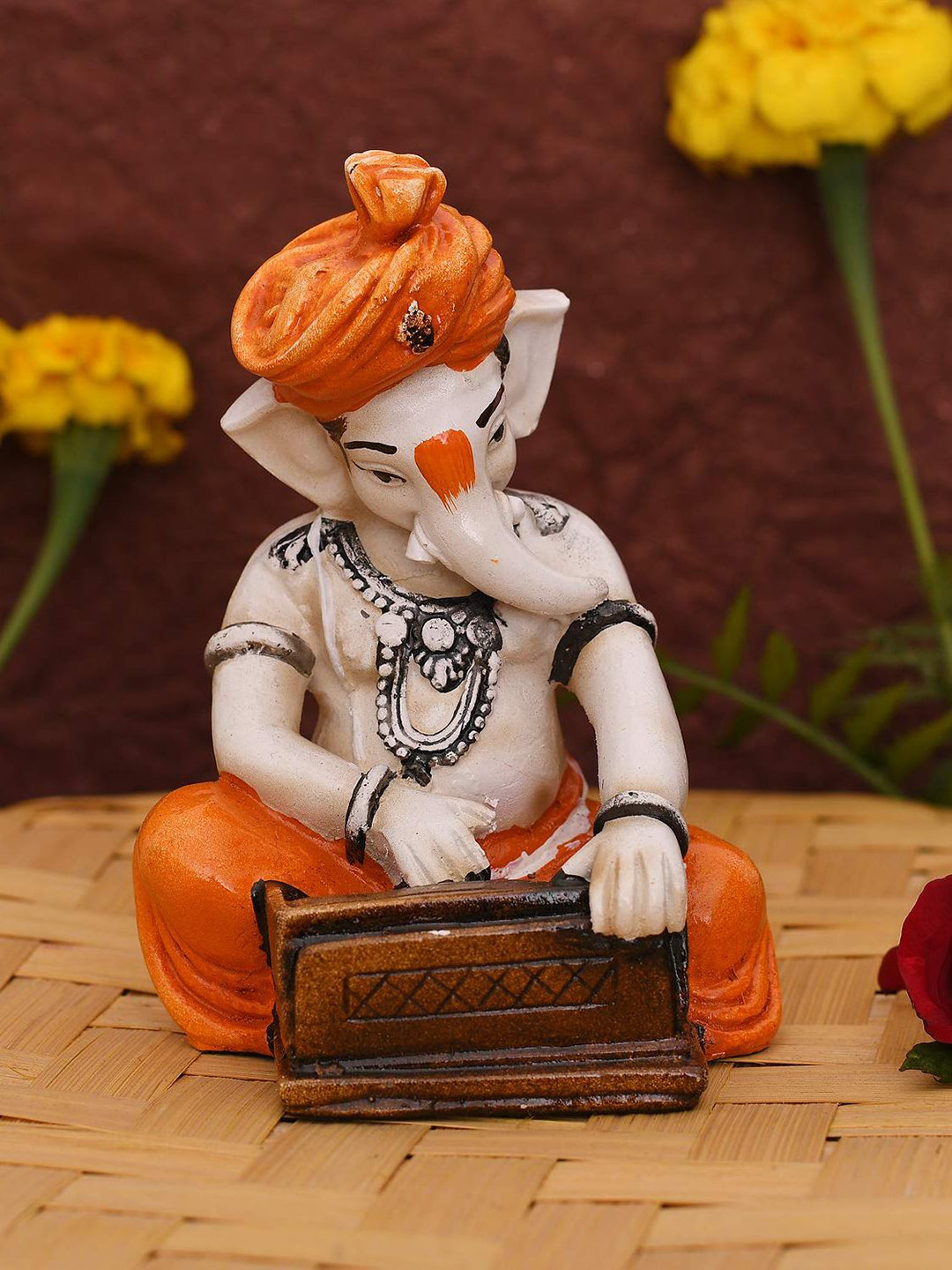 

CraftVatika Beige & Brown Handcrafted Bal Ganesha Playing Harmonium Idol, Orange