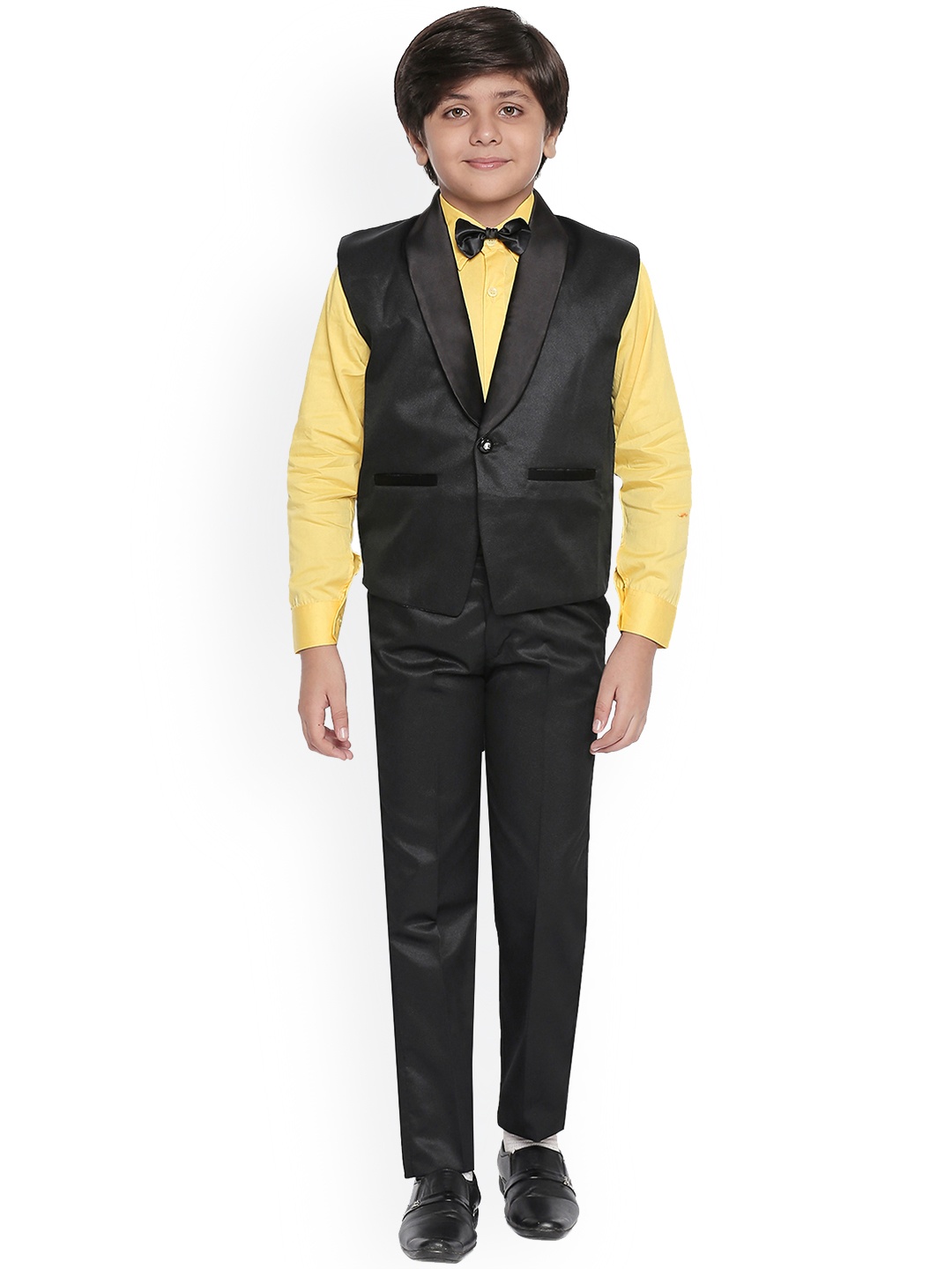 

Jeetethnics Boys Black & Yellow Solid Party Suit