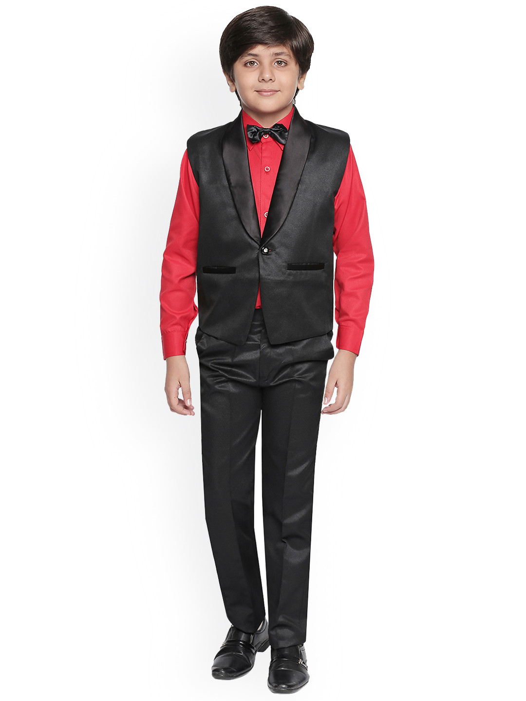 

Jeetethnics Boys Black & Red Solid Party Suit